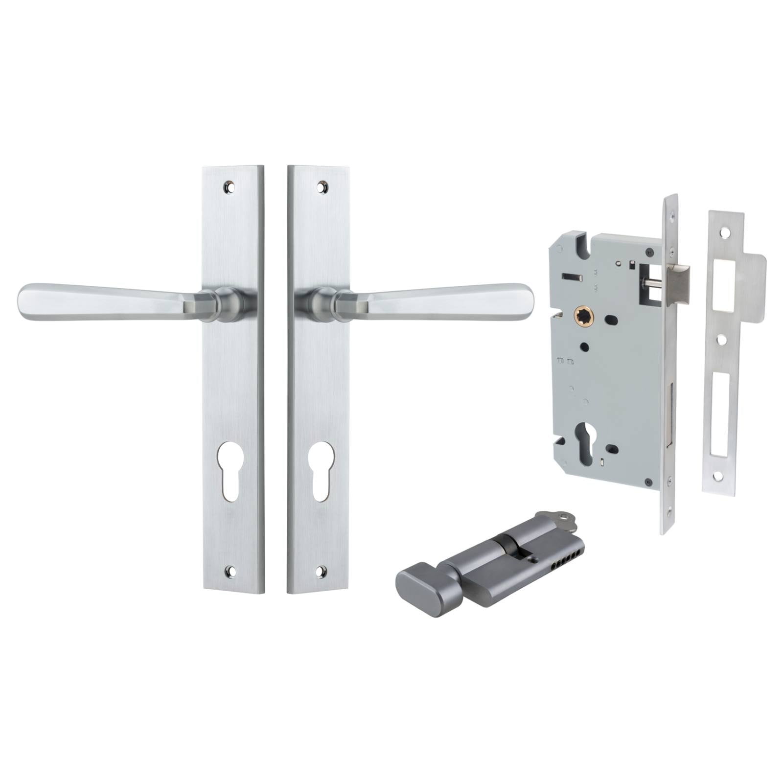 Copenhagen Lever Rectangular Backplate Entrance Kit w High Security Lock Brushed Chrome