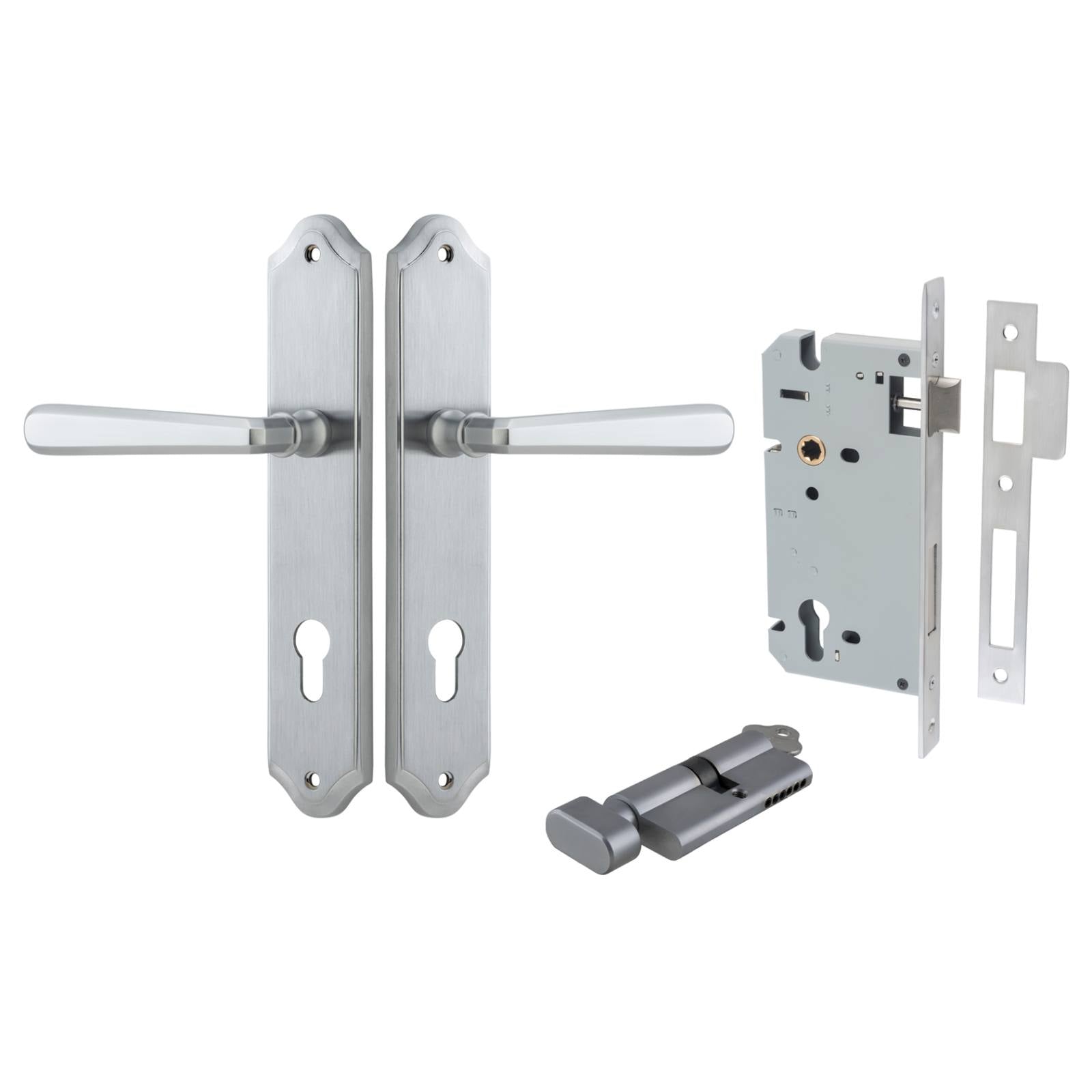 Copenhagen Lever Shouldered Backplate Entrance Kit w High Security Lock Brushed Chrome