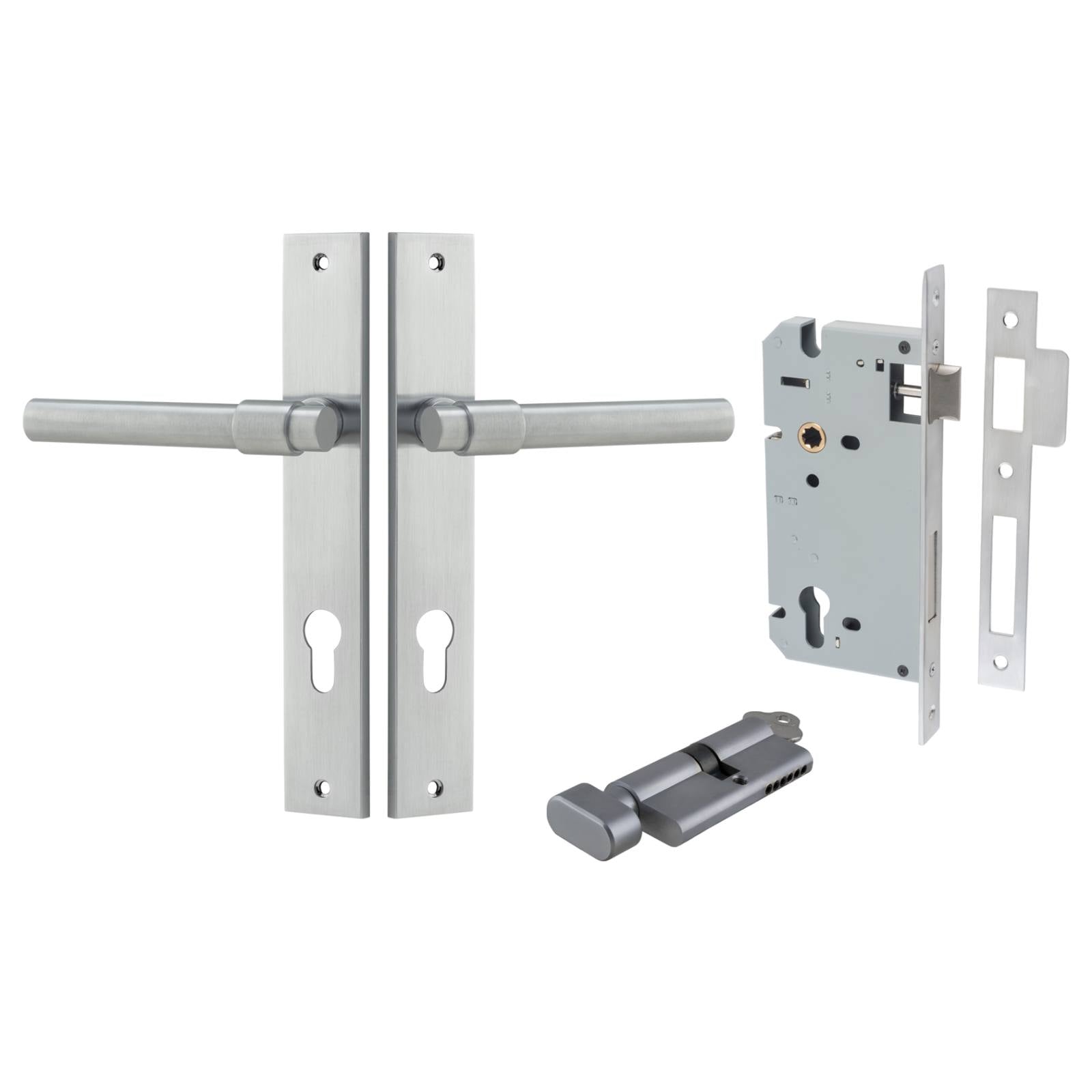 Helsinki Lever Rectangular Backplate Entrance Kit w High Security Lock Brushed Chrome