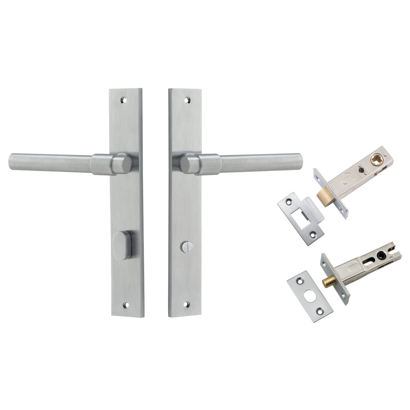 Helsinki Lever Rectangular Backplate Privacy Kit w Privacy Turn Brushed Chrome