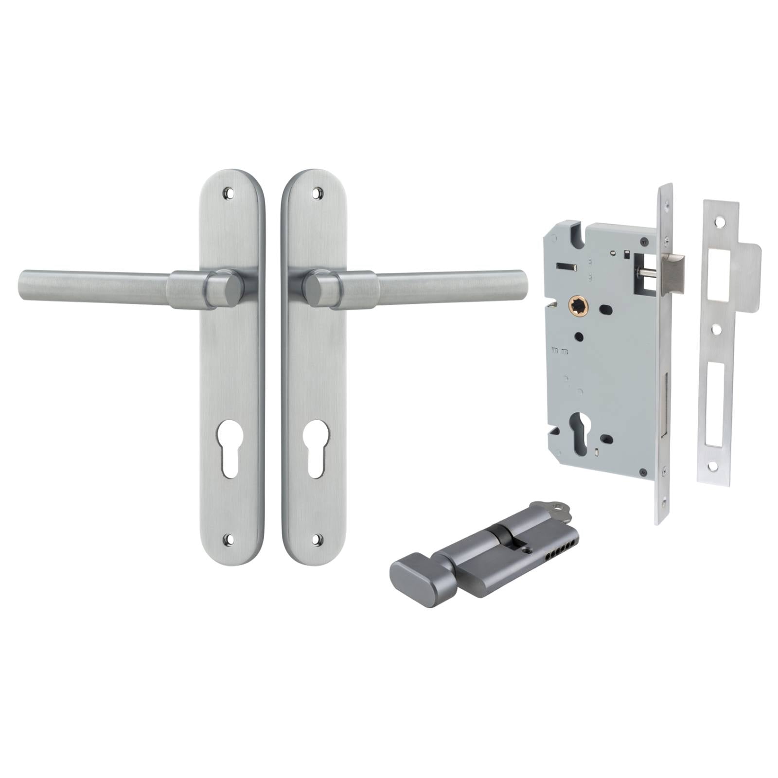 Helsinki Lever Oval Backplate Entrance Kit w High Security Lock Brushed Chrome