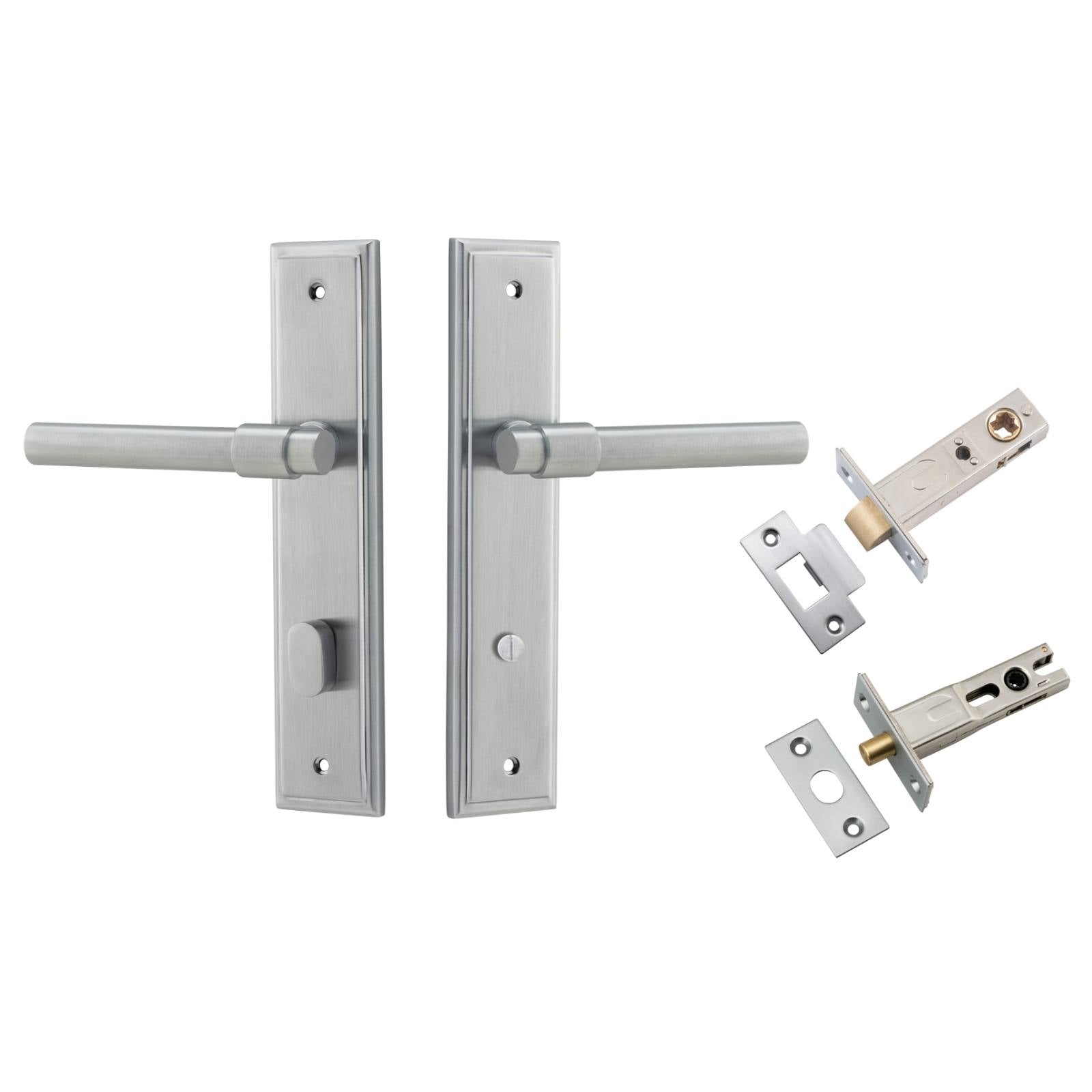 Helsinki Lever Stepped Backplate Privacy Kit w Privacy Turn Brushed Chrome