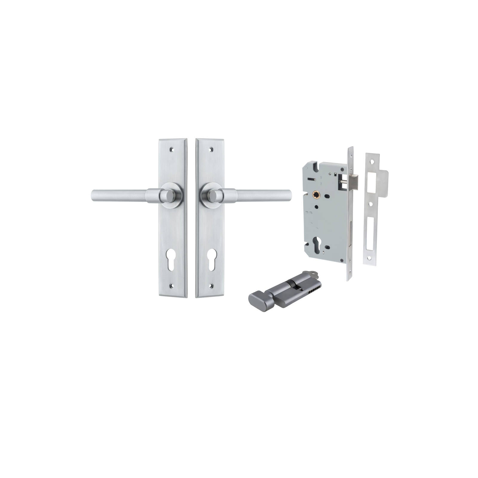 Helsinki Lever Chamfered Backplate Entrance Kit w High Security Lock Brushed Chrome