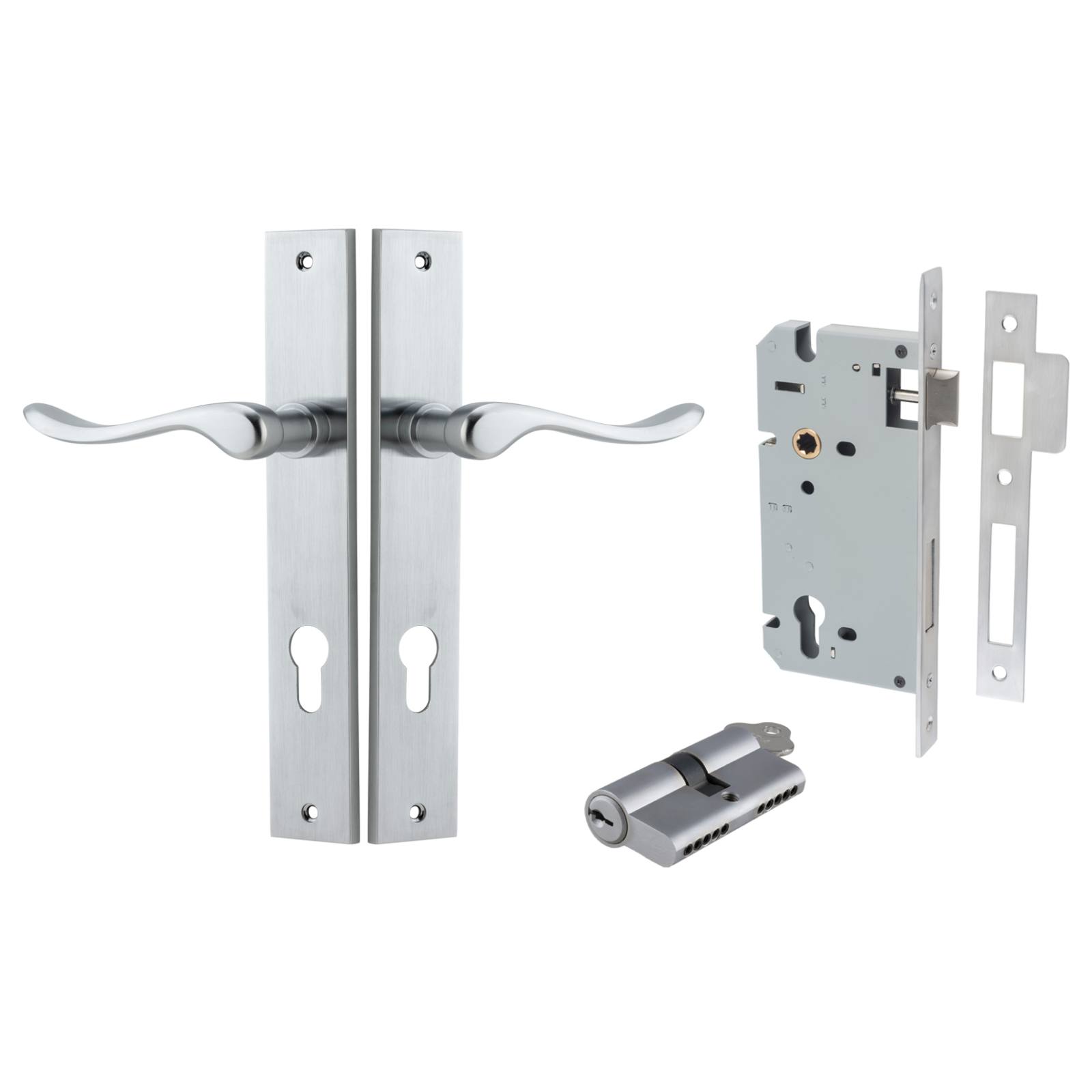 Stirling Lever Rectangular Backplate Entrance Kit w High Security Lock Brushed Chrome