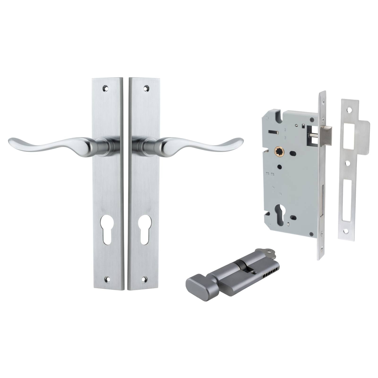 Stirling Lever Rectangular Backplate Entrance Kit w High Security Lock Brushed Chrome