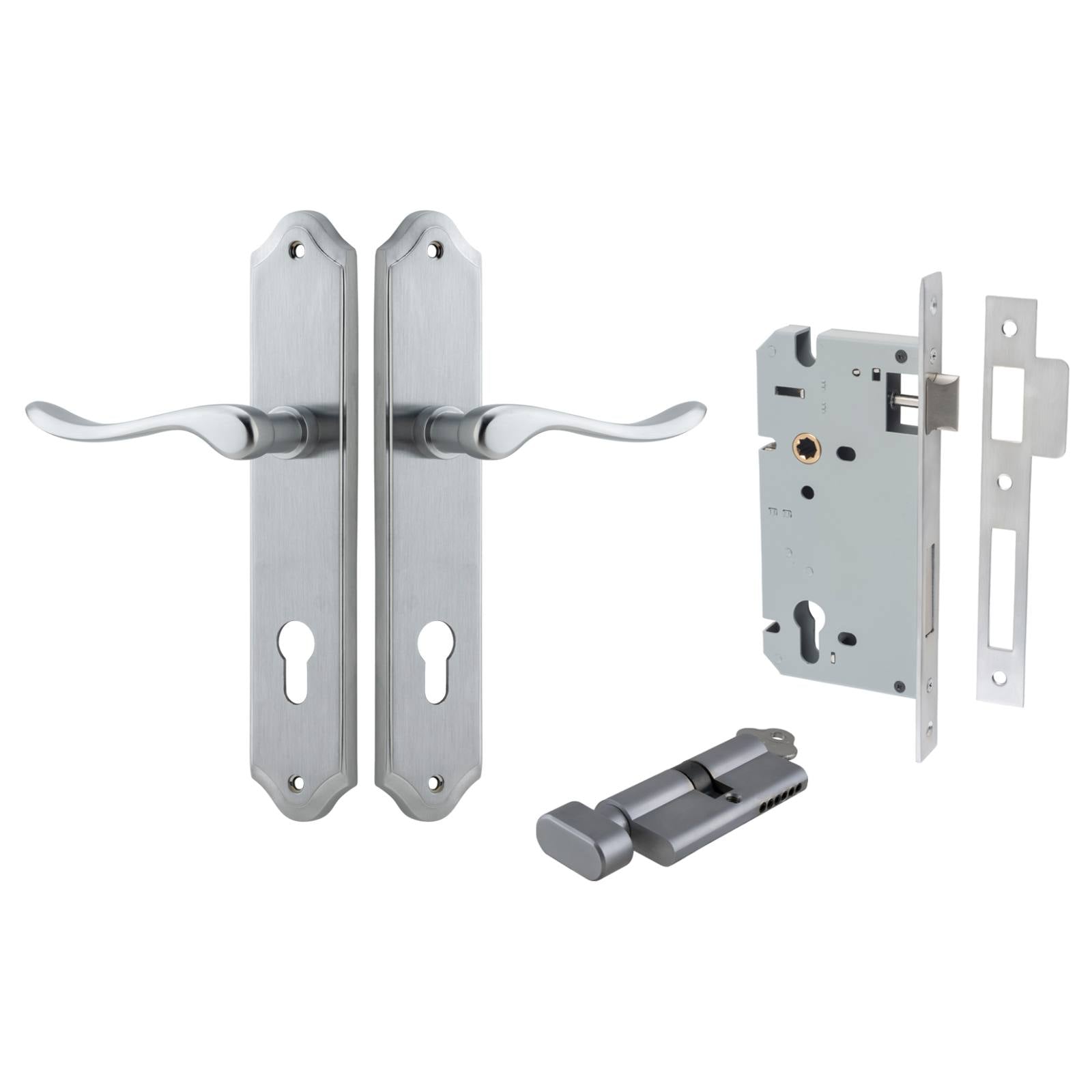 Stirling Lever Shouldered Backplate Entrance Kit w High Security Lock Brushed Chrome