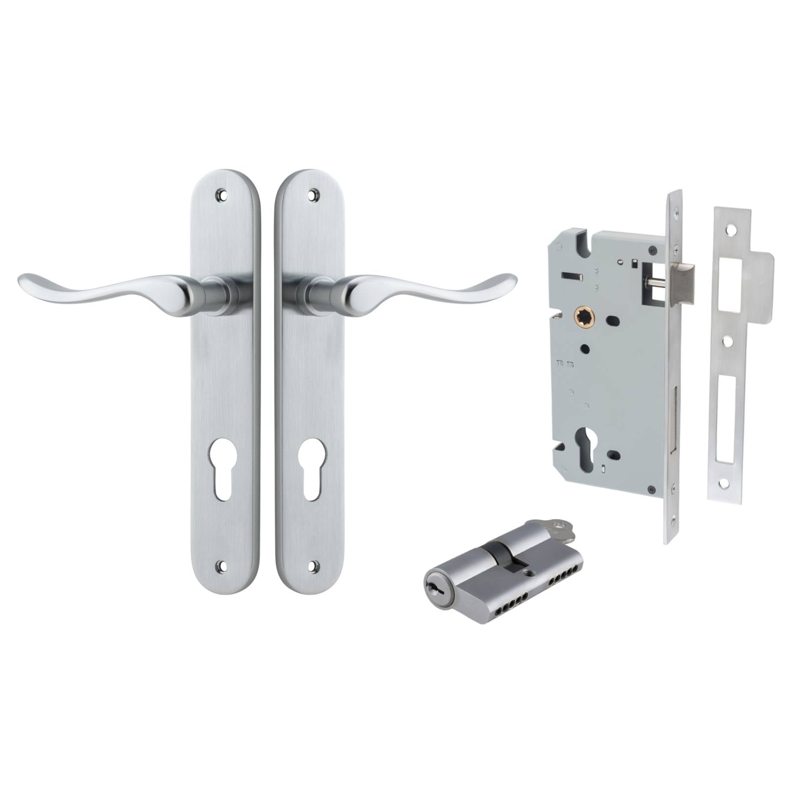 Stirling Lever Oval Backplate Entrance Kit w High Security Lock Brushed Chrome