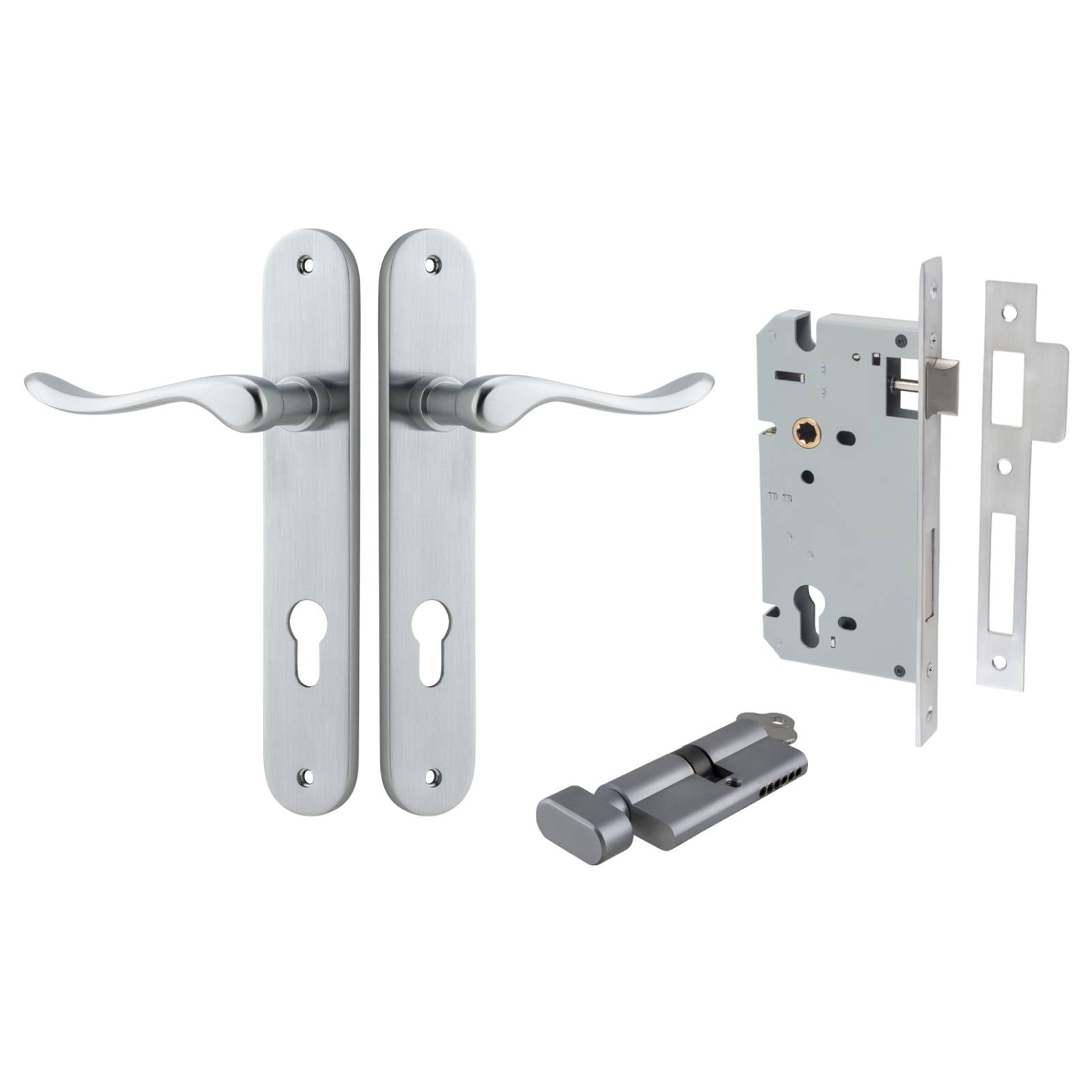 Stirling Lever Oval Backplate Entrance Kit w High Security Lock Brushed Chrome