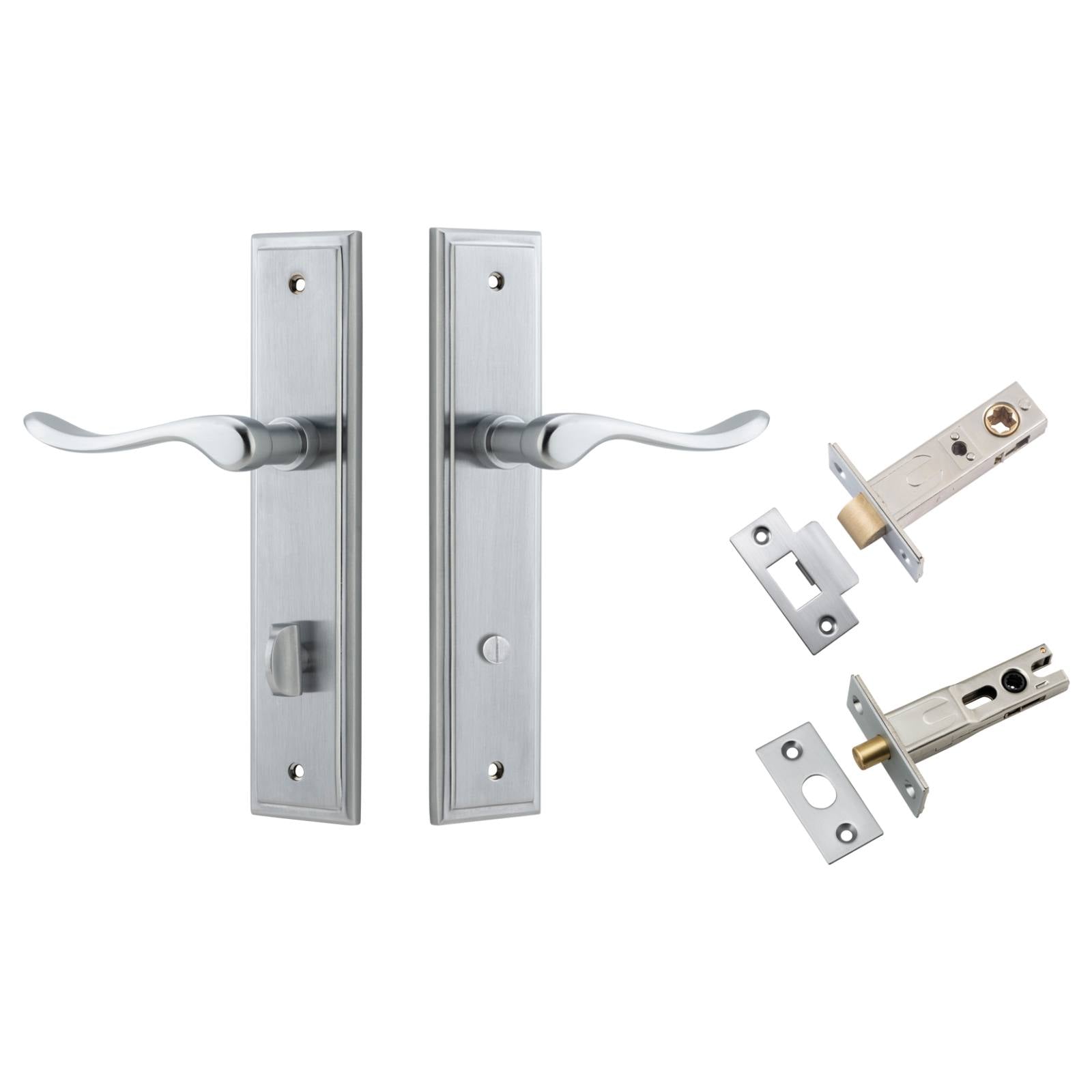 Stirling Lever Stepped Backplate Privacy Kit w Privacy Turn Brushed Chrome