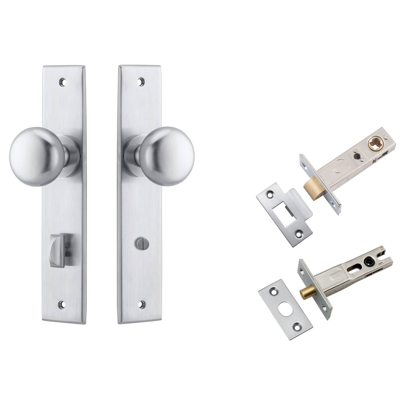 Cambridge Knob Chamfered Backplate Privacy Kit w Privacy Turn Brushed Chrome