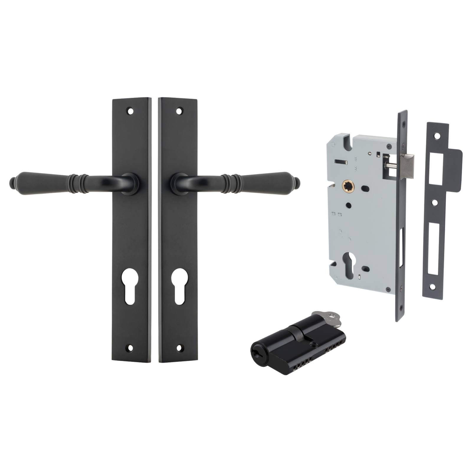 Sarlat Lever Rectangular Backplate Entrance Kit w High Security Lock Matt Black