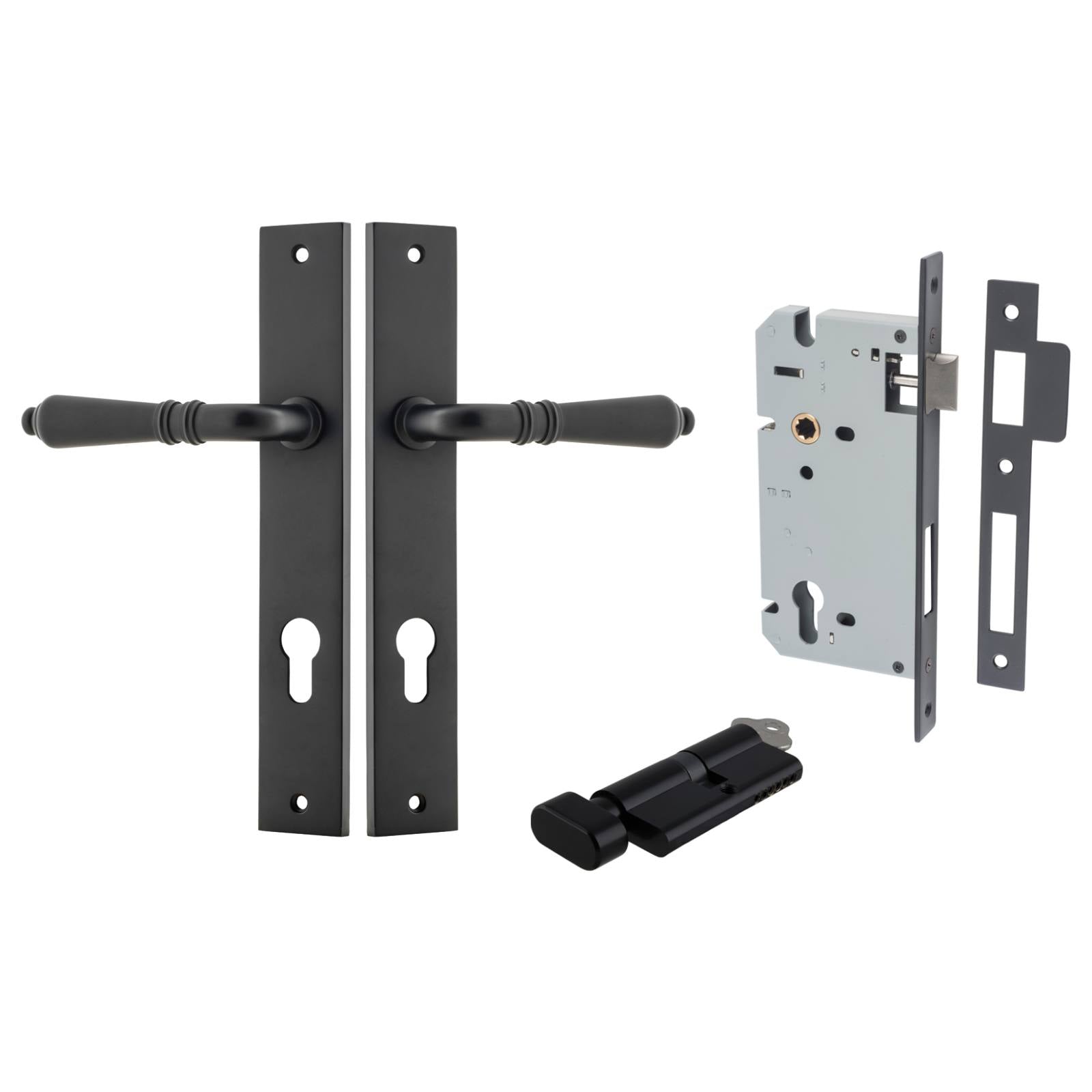 Sarlat Lever Rectangular Backplate Entrance Kit w High Security Lock Matt Black