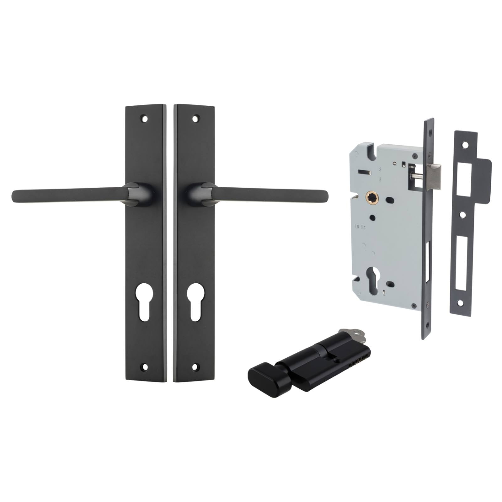 Baltimore Lever Rectangular Backplate Entrance Kit w High Security Lock Matt Black