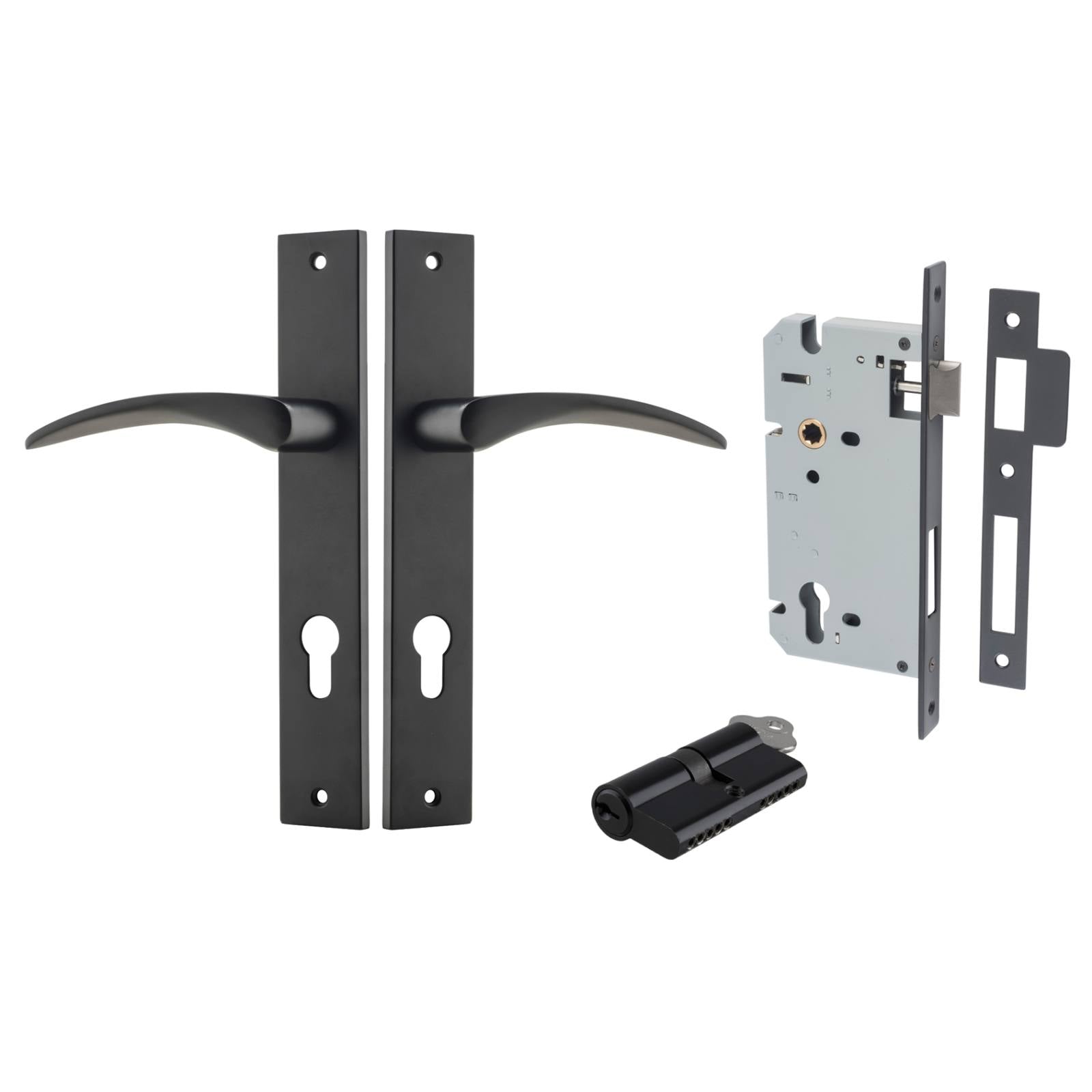 Oxford Lever Rectangular Backplate Entrance Kit w High Security Lock Matt Black