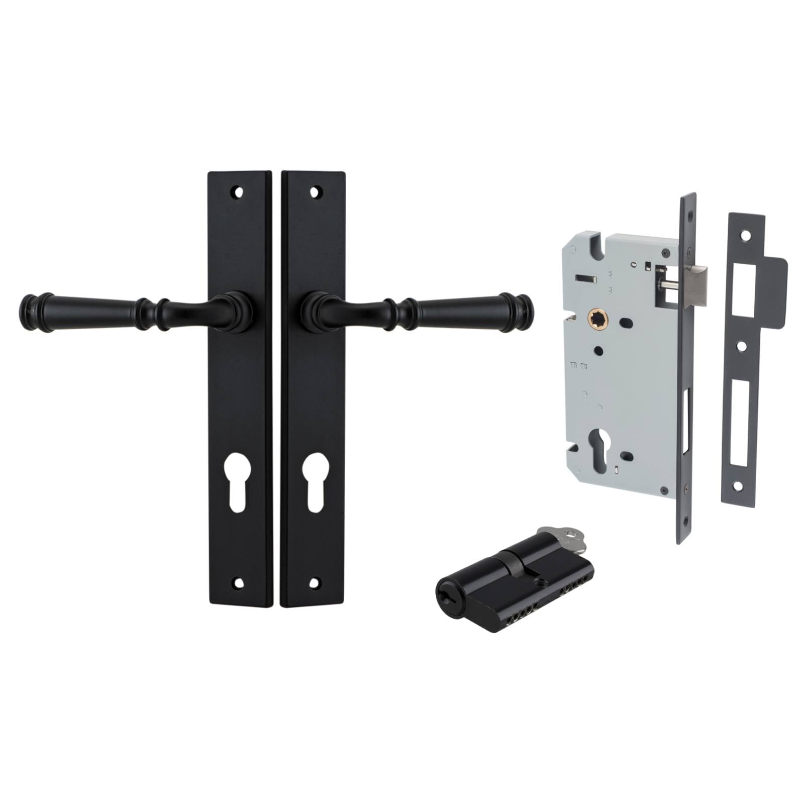 Verona Lever Rectangular Backplate Entrance Kit w High Security Lock Matt Black