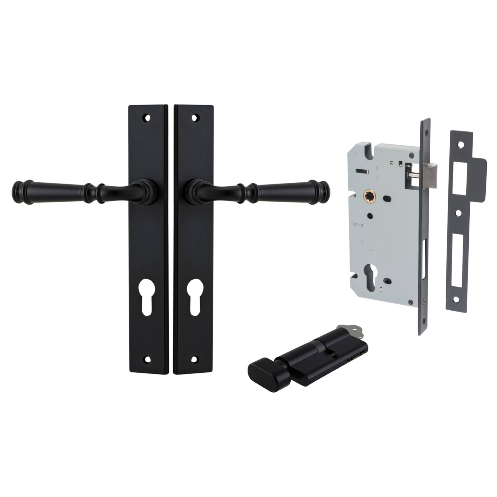 Verona Lever Rectangular Backplate Entrance Kit w High Security Lock Matt Black