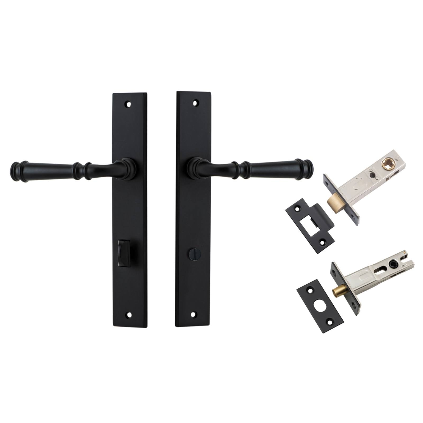 Verona Lever Rectangular Backplate Privacy Kit w Privacy Turn Matt Black
