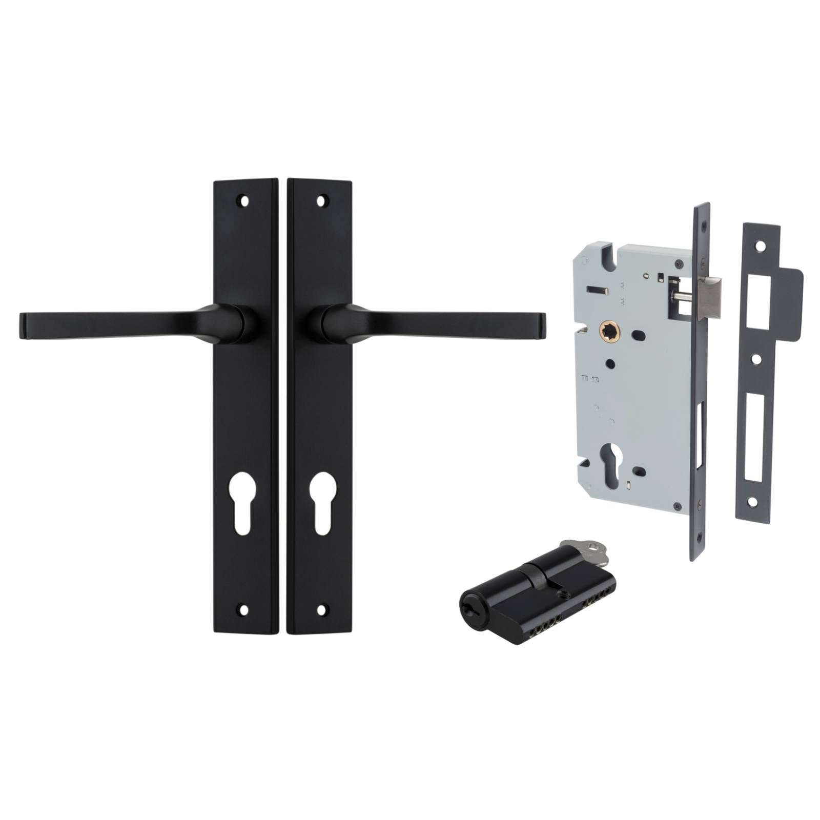 Annecy Lever Rectangular Backplate Entrance Kit w High Security Lock Matt Black