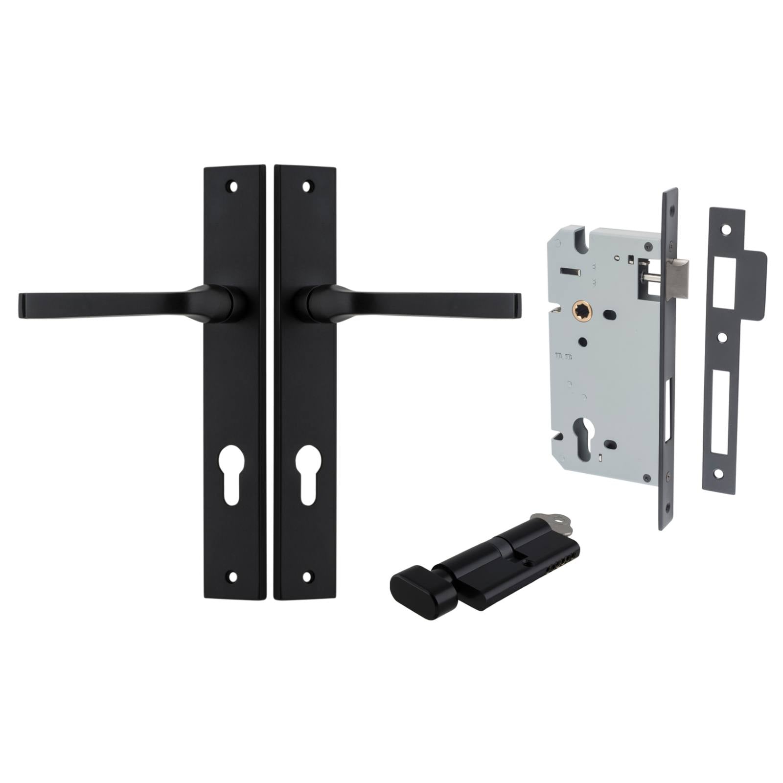 Annecy Lever Rectangular Backplate Entrance Kit w High Security Lock Matt Black