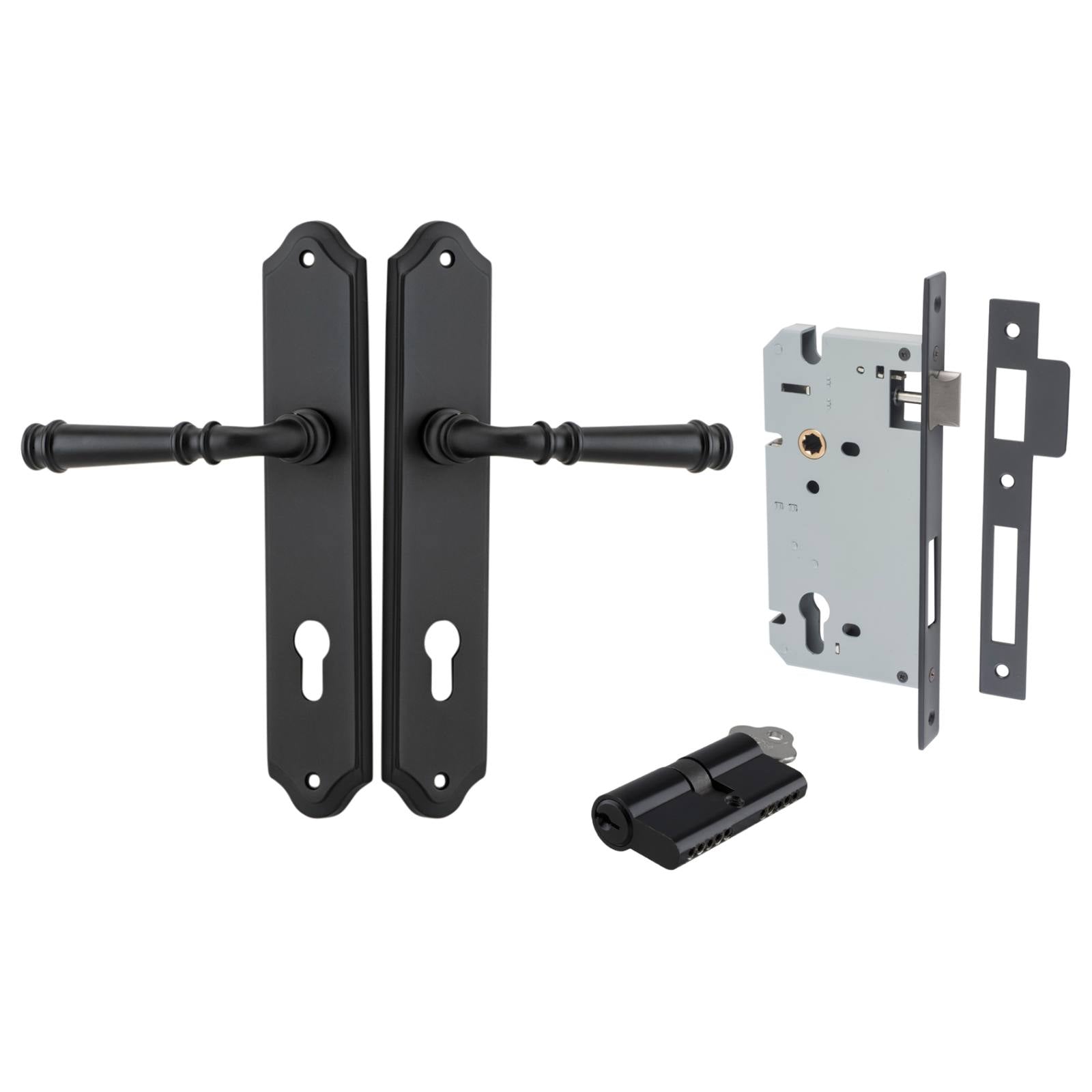Verona Lever Shouldered Backplate Entrance Kit w High Security Lock Matt Black