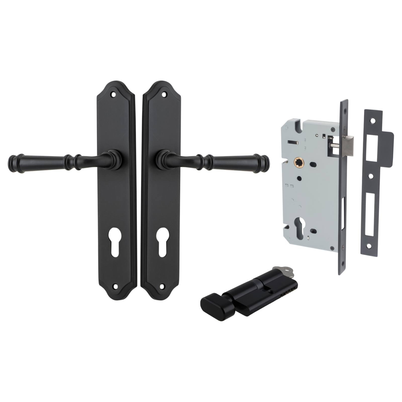 Verona Lever Shouldered Backplate Entrance Kit with High Security Lock Matt Black