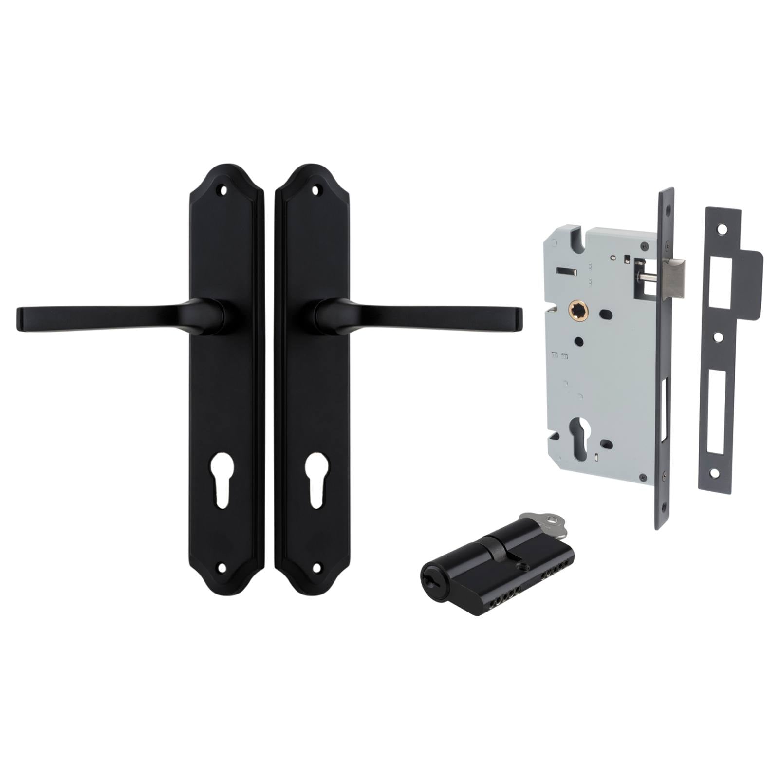 Annecy Lever Shouldered Backplate Entrance Kit w High Security Lock Matt Black