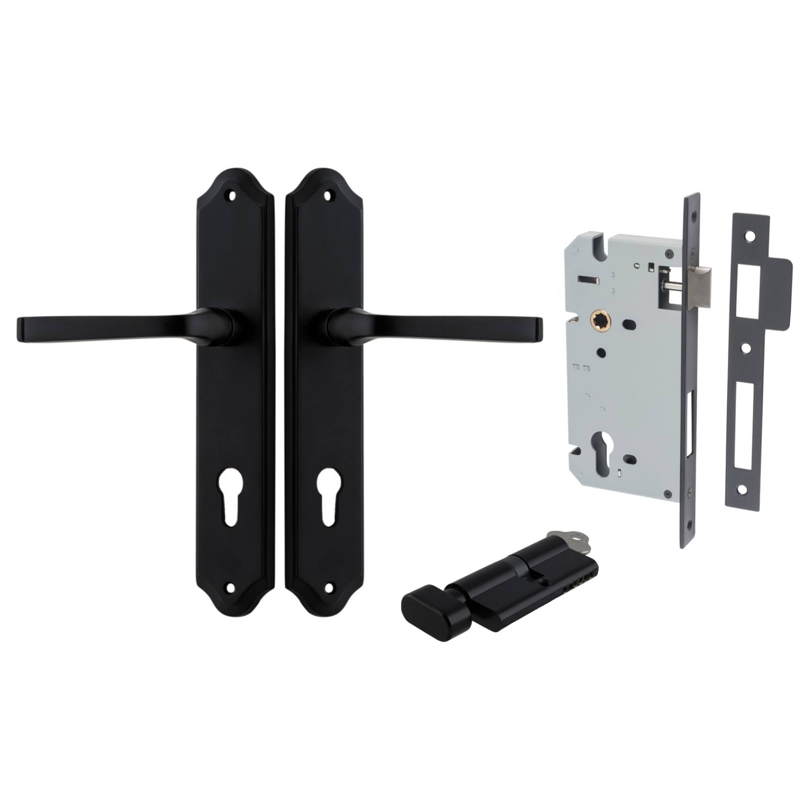 Annecy Lever Shouldered Backplate Entrance Kit w High Security Lock Matt Black