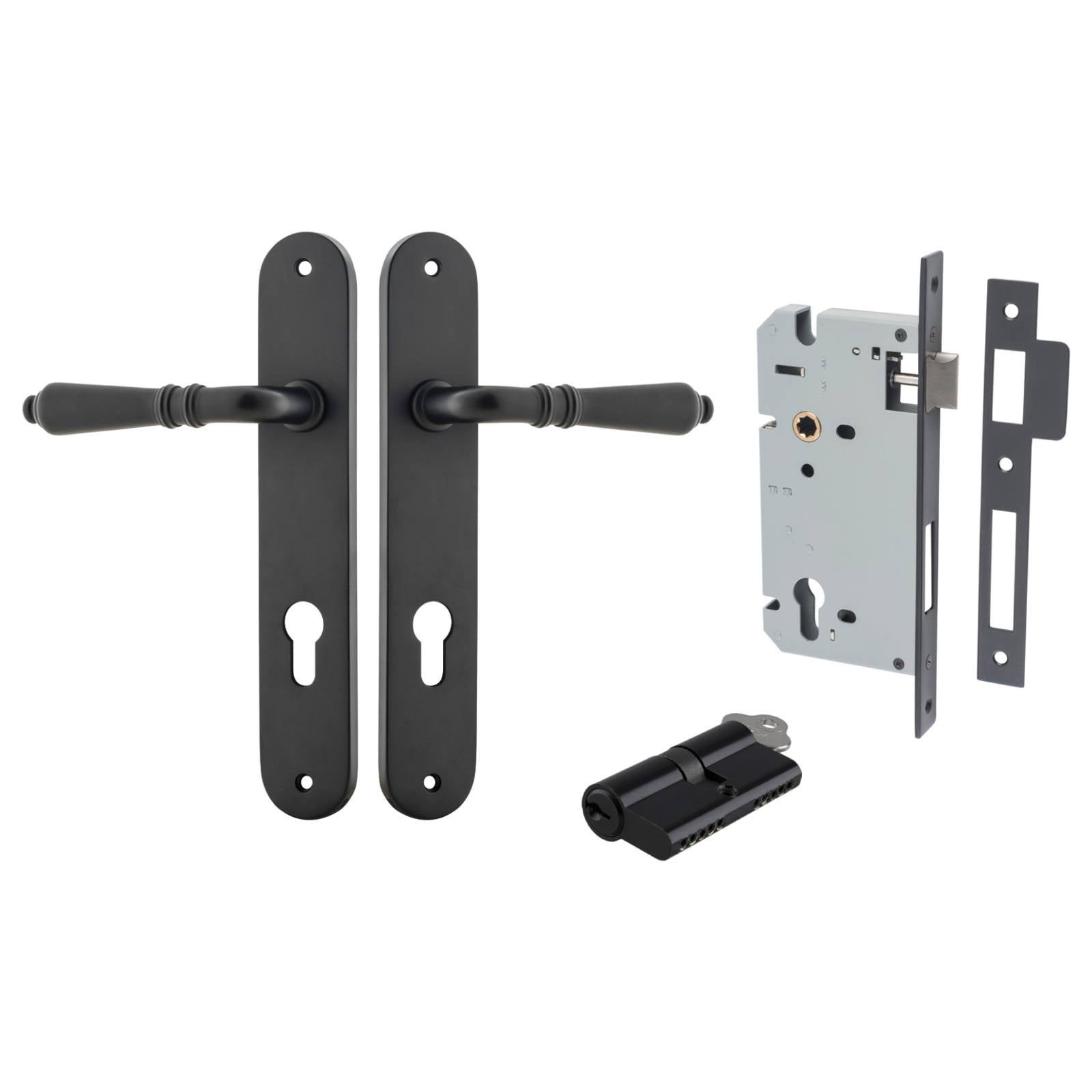 Sarlat Lever Oval Backplate Entrance Kit w High Security Lock Matt Black