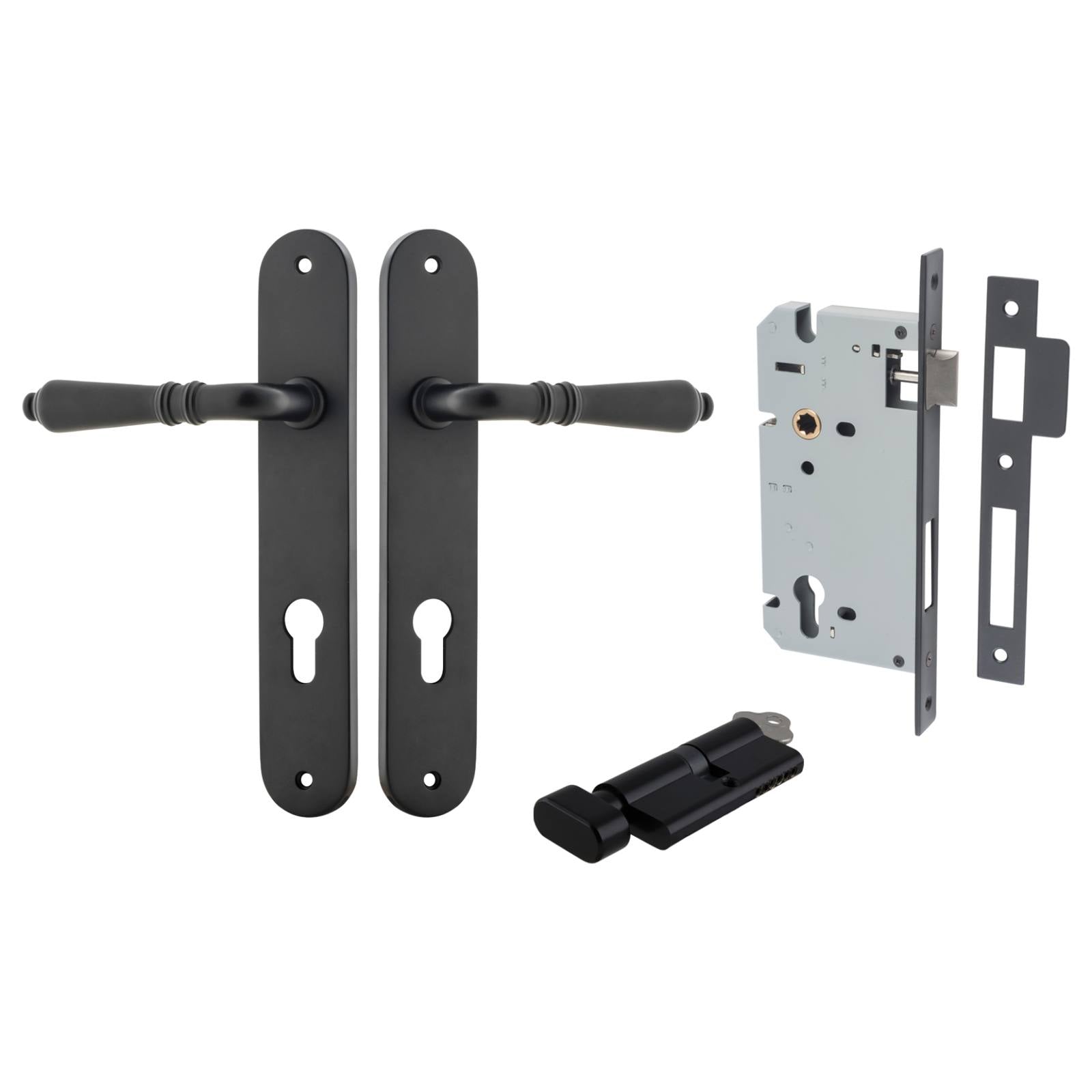 Sarlat Lever Oval Backplate Entrance Kit w High Security Lock Matt Black