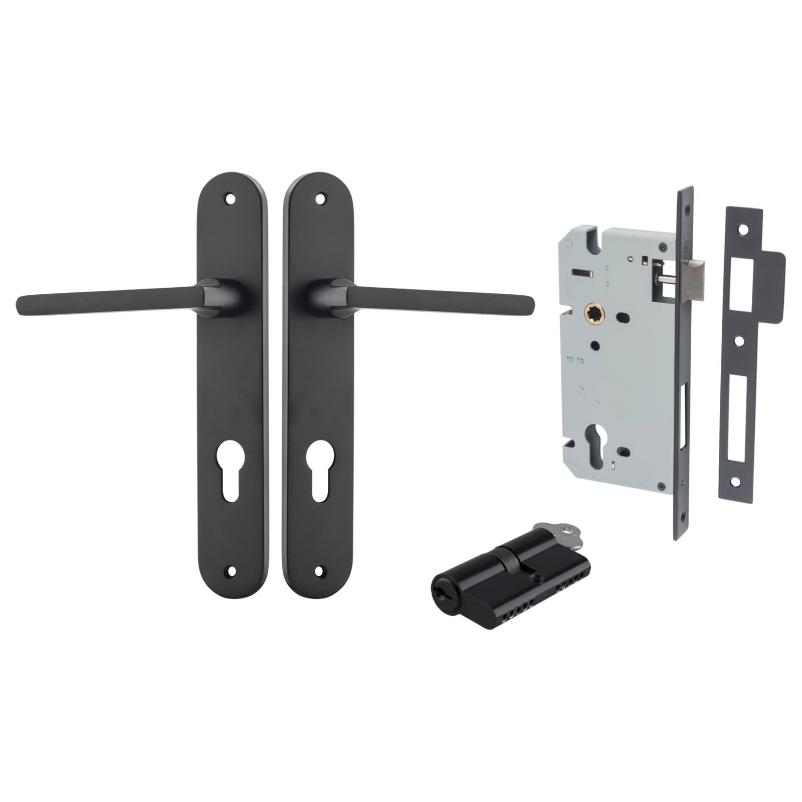 Baltimore Lever Oval Backplate Entrance Kit w High Security Lock Matt Black