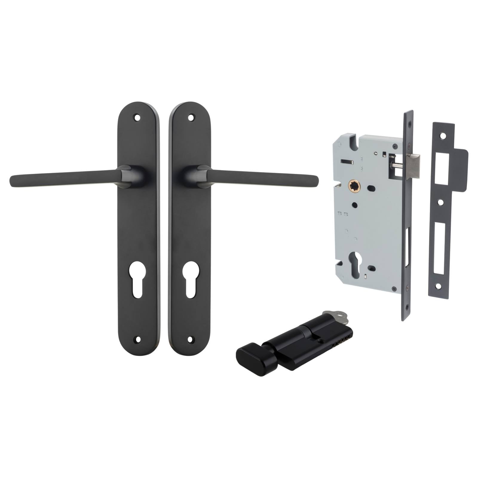 Baltimore Lever Oval Backplate Entrance Kit w High Security Lock Matt Black