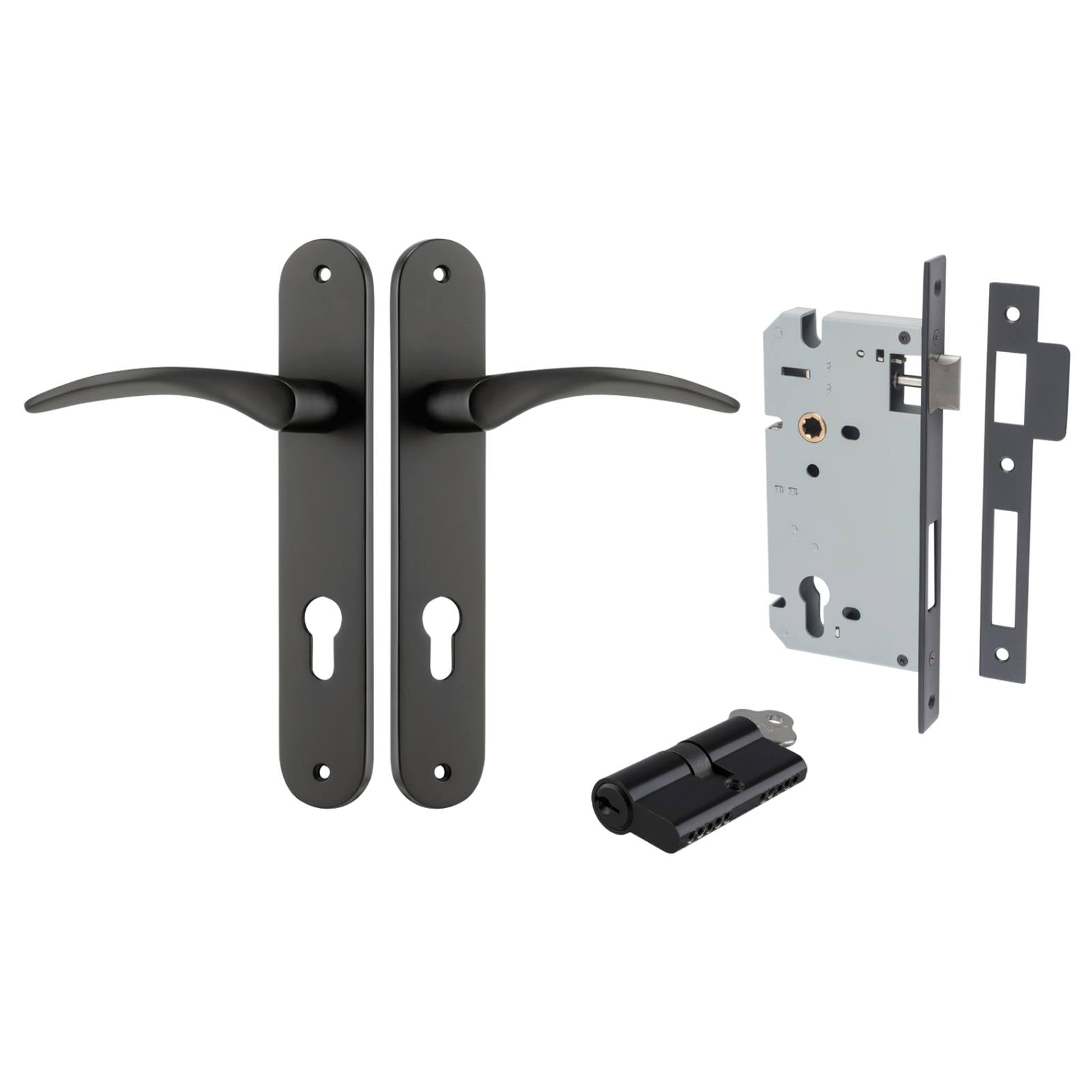 Oxford Lever Oval Backplate Entrance Kit w High Security Lock Matt Black