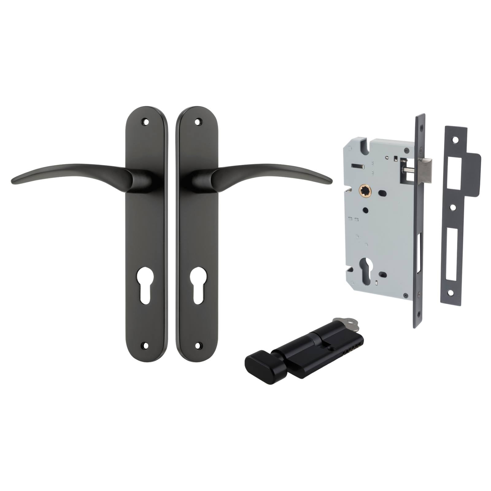 Oxford Lever Oval Backplate Entrance Kit w High Security Lock Matt Black