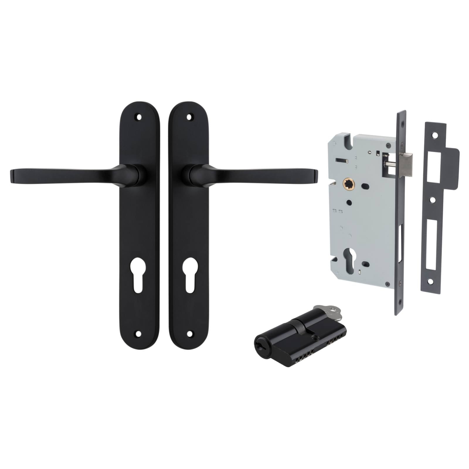 Annecy Lever Oval Backplate Entrance Kit w High Security Lock Matt Black