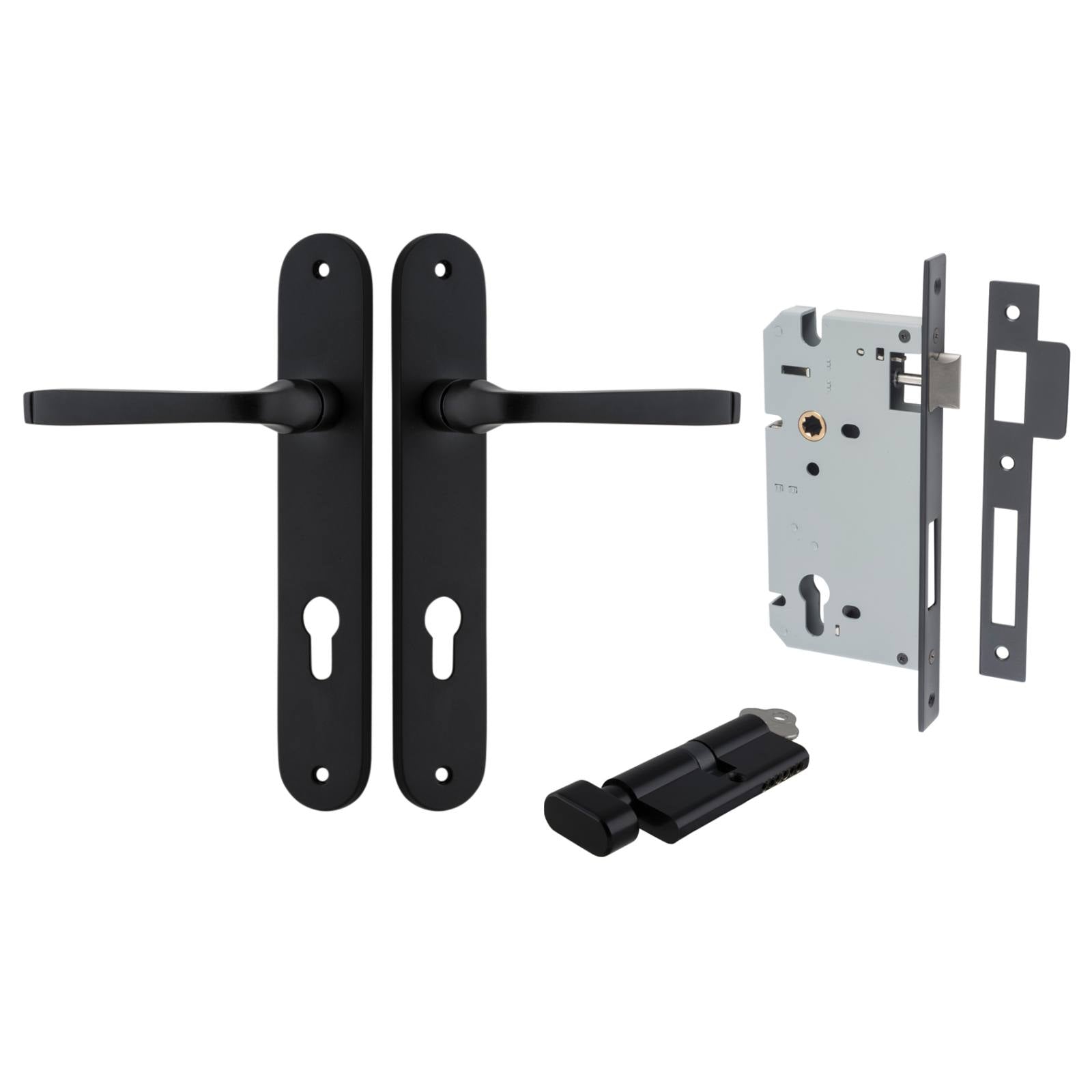 Annecy Lever Oval Backplate Entrance Kit w High Security Lock Matt Black