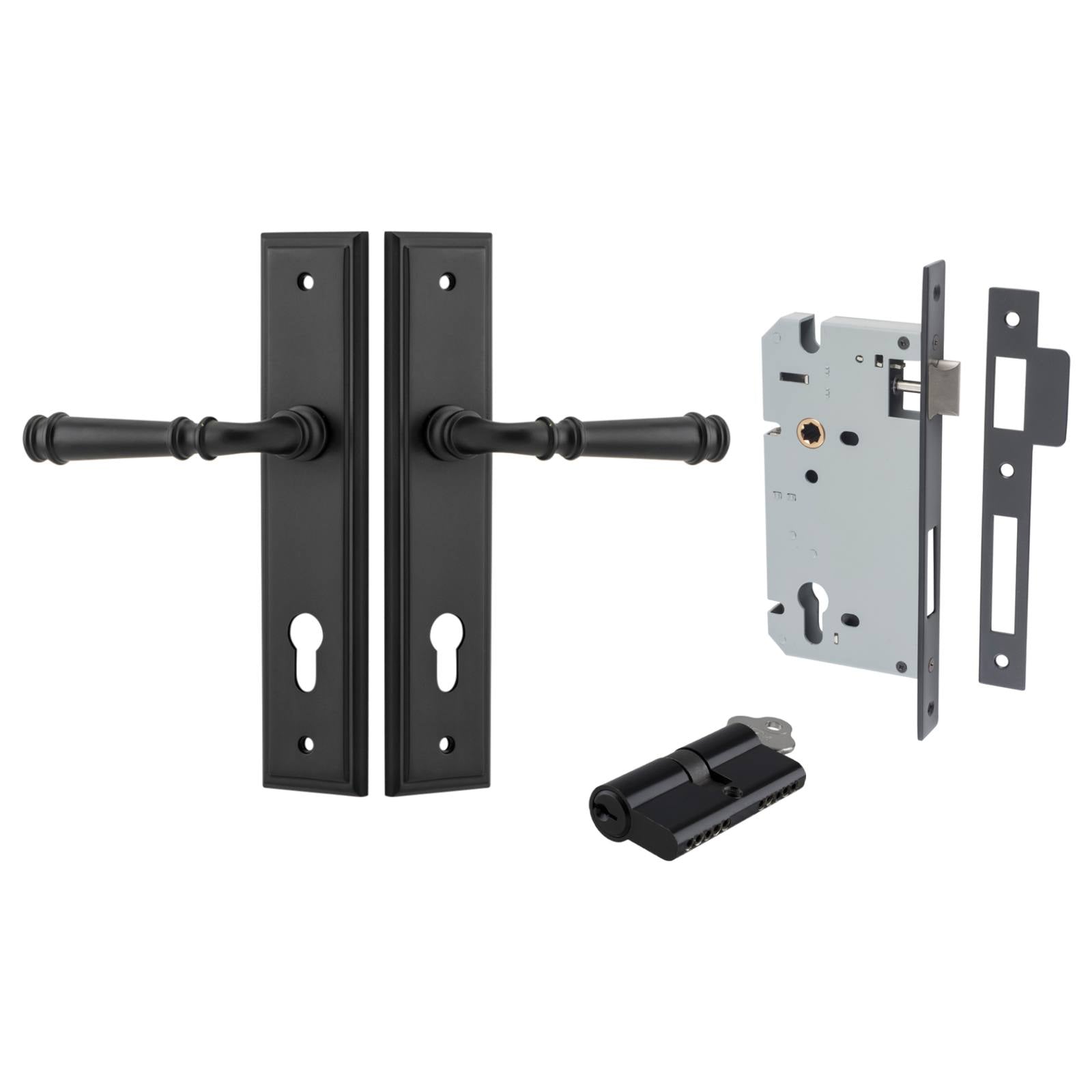 Verona Lever Stepped Backplate Entrance Kit w High Security Lock Matt Black