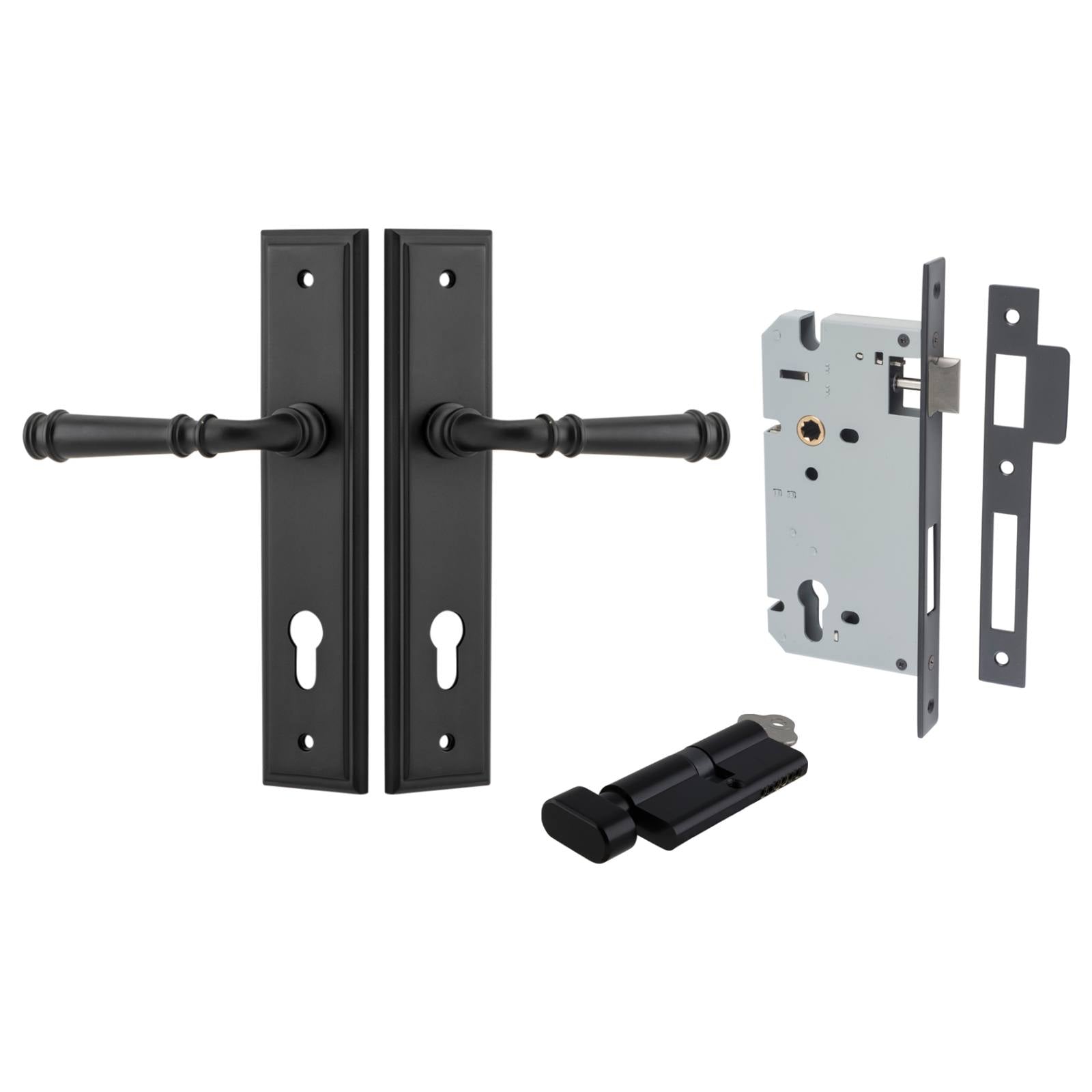 Verona Lever Stepped Backplate Entrance Kit w High Security Lock Matt Black