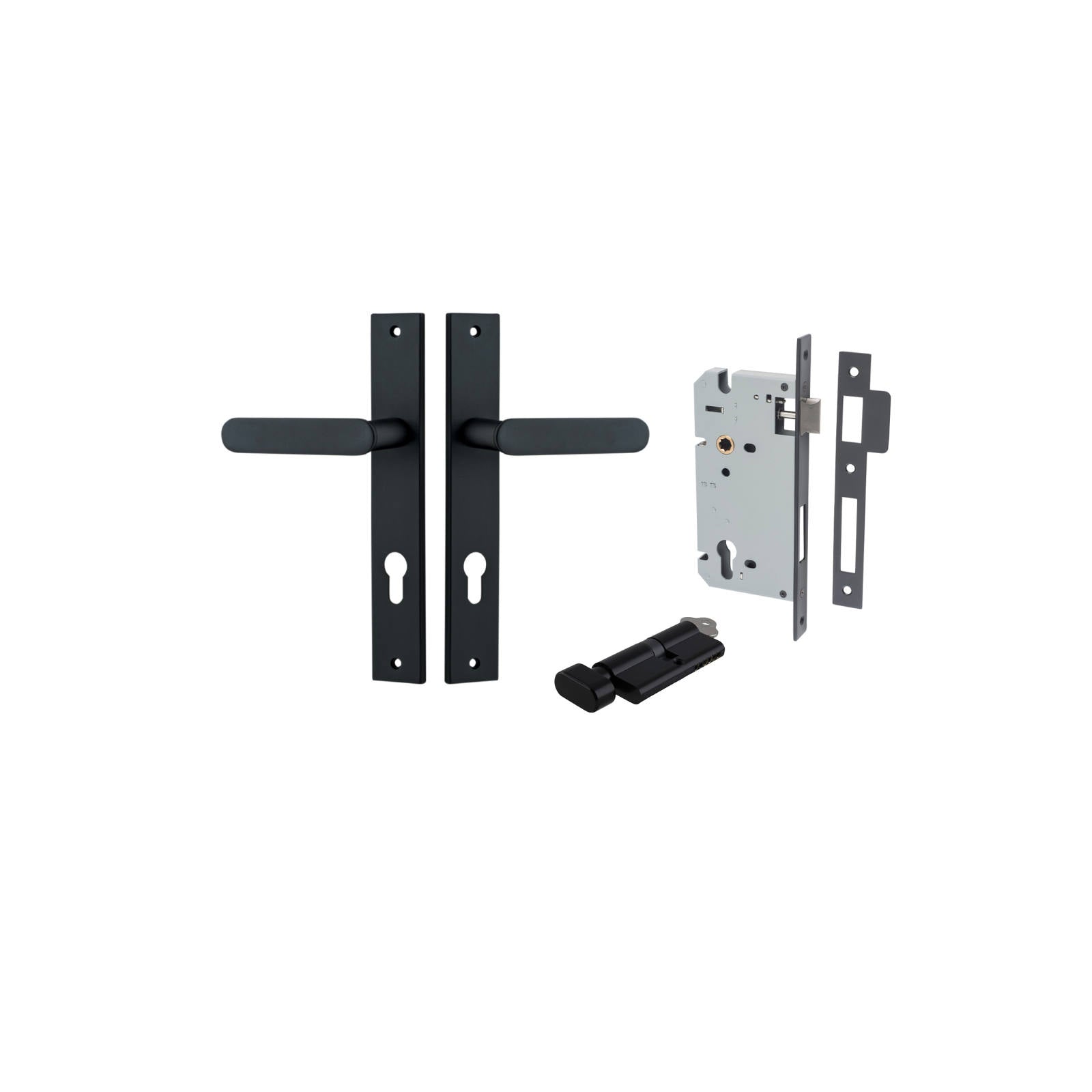 Bronte Lever Rectangular Backplate Entrance Kit w High Security Lock Matt Black