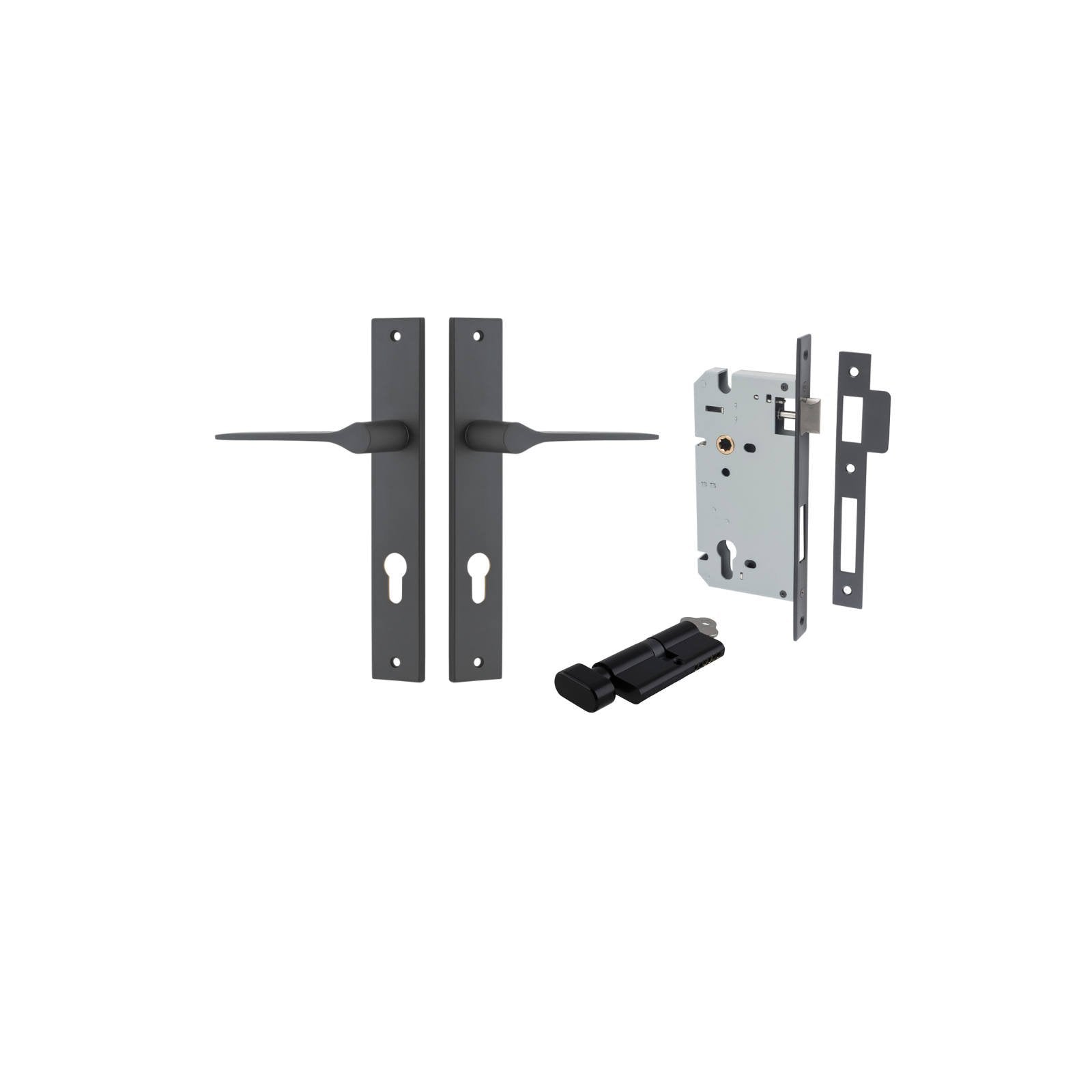 Como Lever Rectangular Backplate Entrance Kit w High Security Lock Matt Black