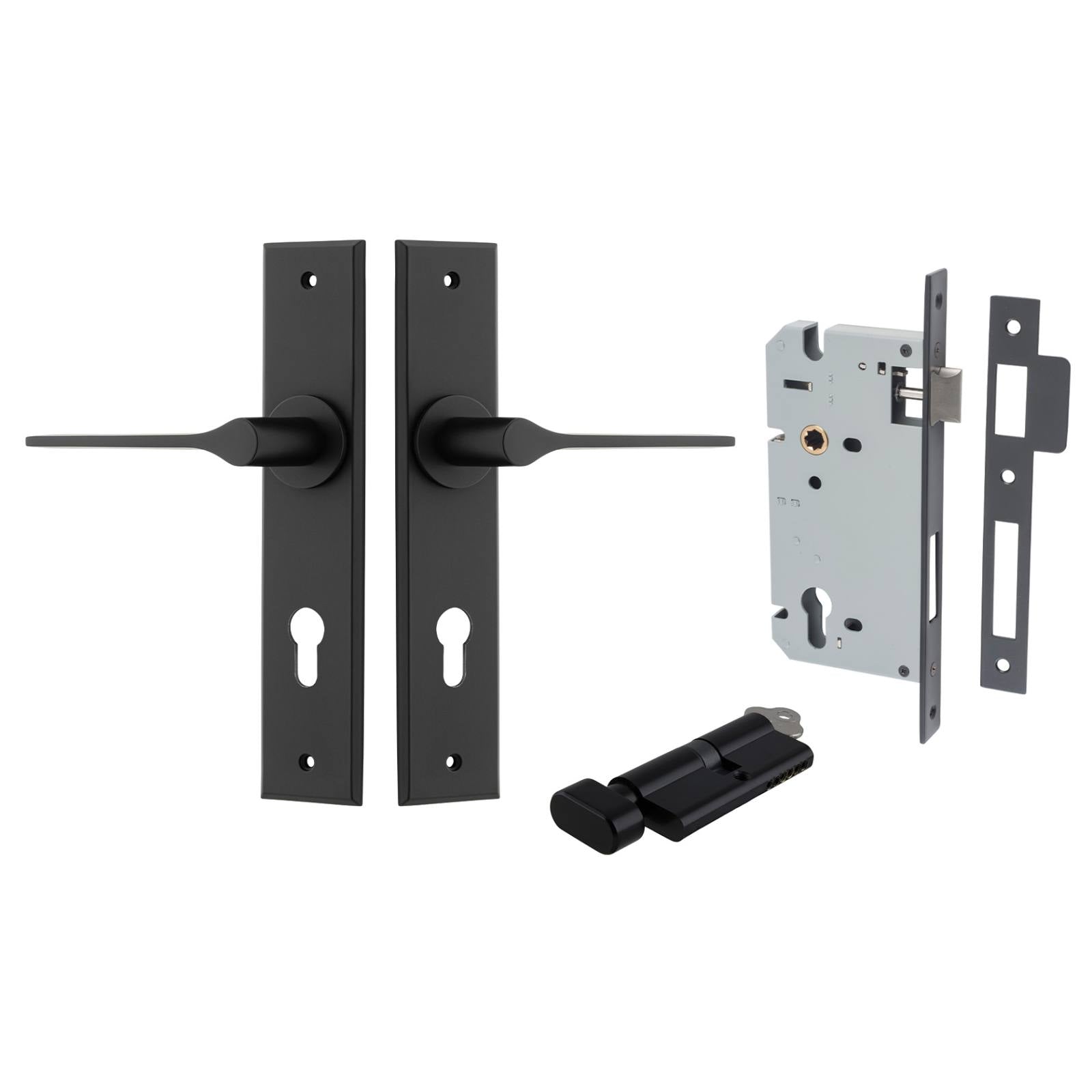 Como Lever Chamfered Backplate Entrance Kit w High Security Lock Matt Black