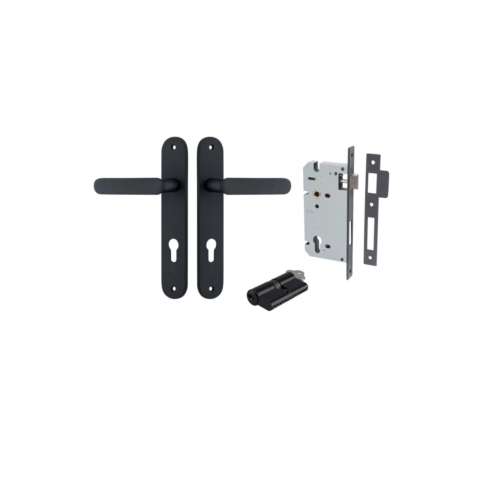 Bronte Lever Oval Backplate Entrance Kit w High Security Lock Matt Black
