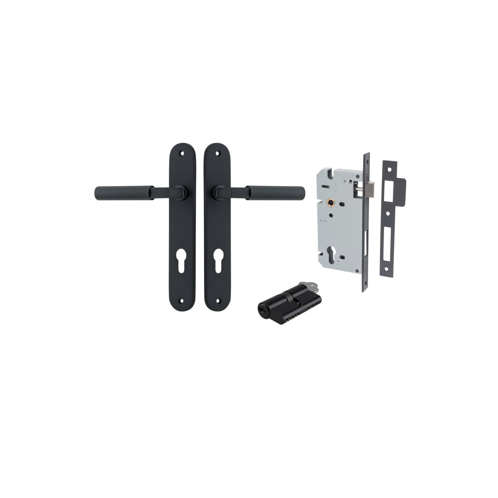 Berlin Lever Oval Backplate Entrance Kit w High Security Lock Matt Black