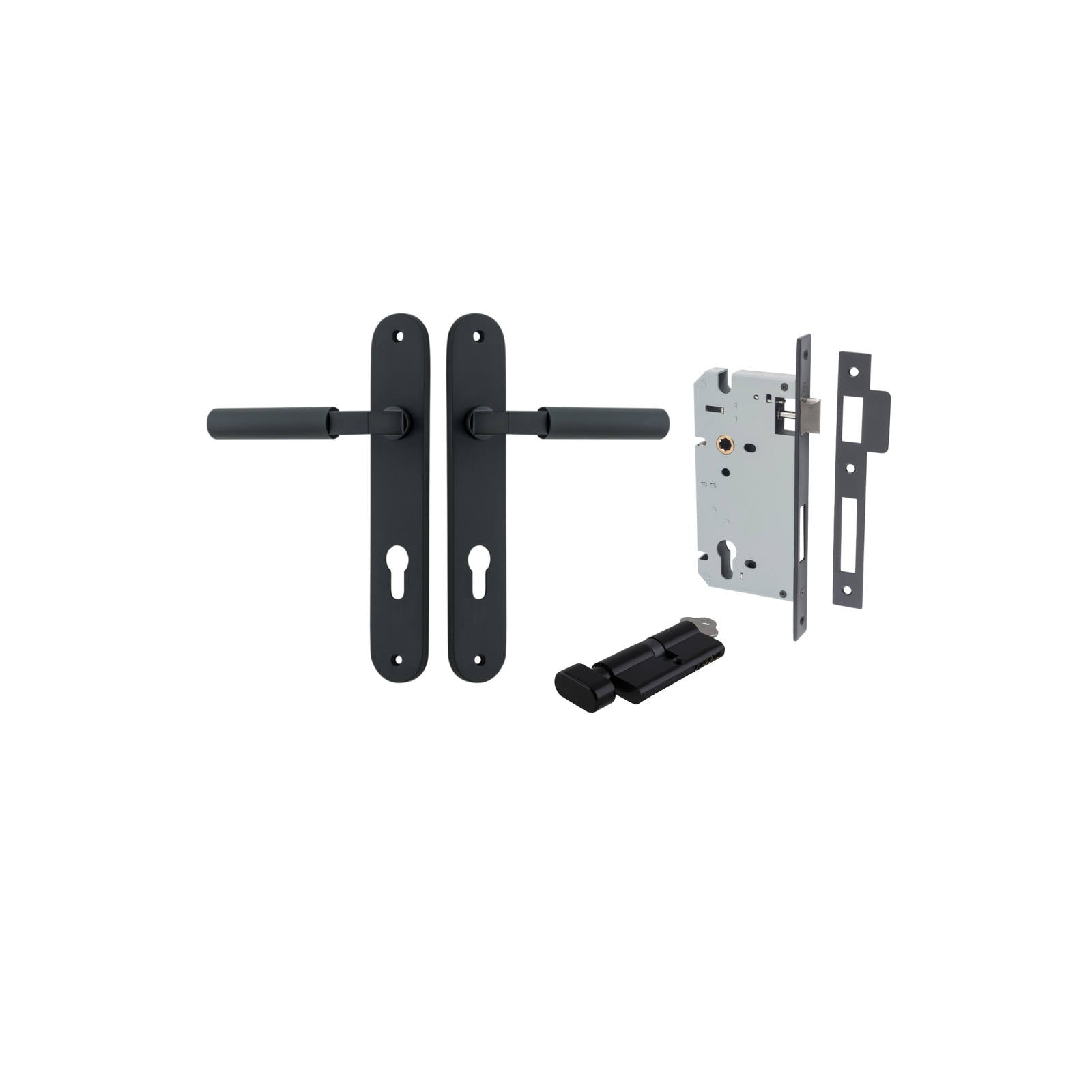 Berlin Lever Oval Backplate Entrance Kit w High Security Lock Matt Black
