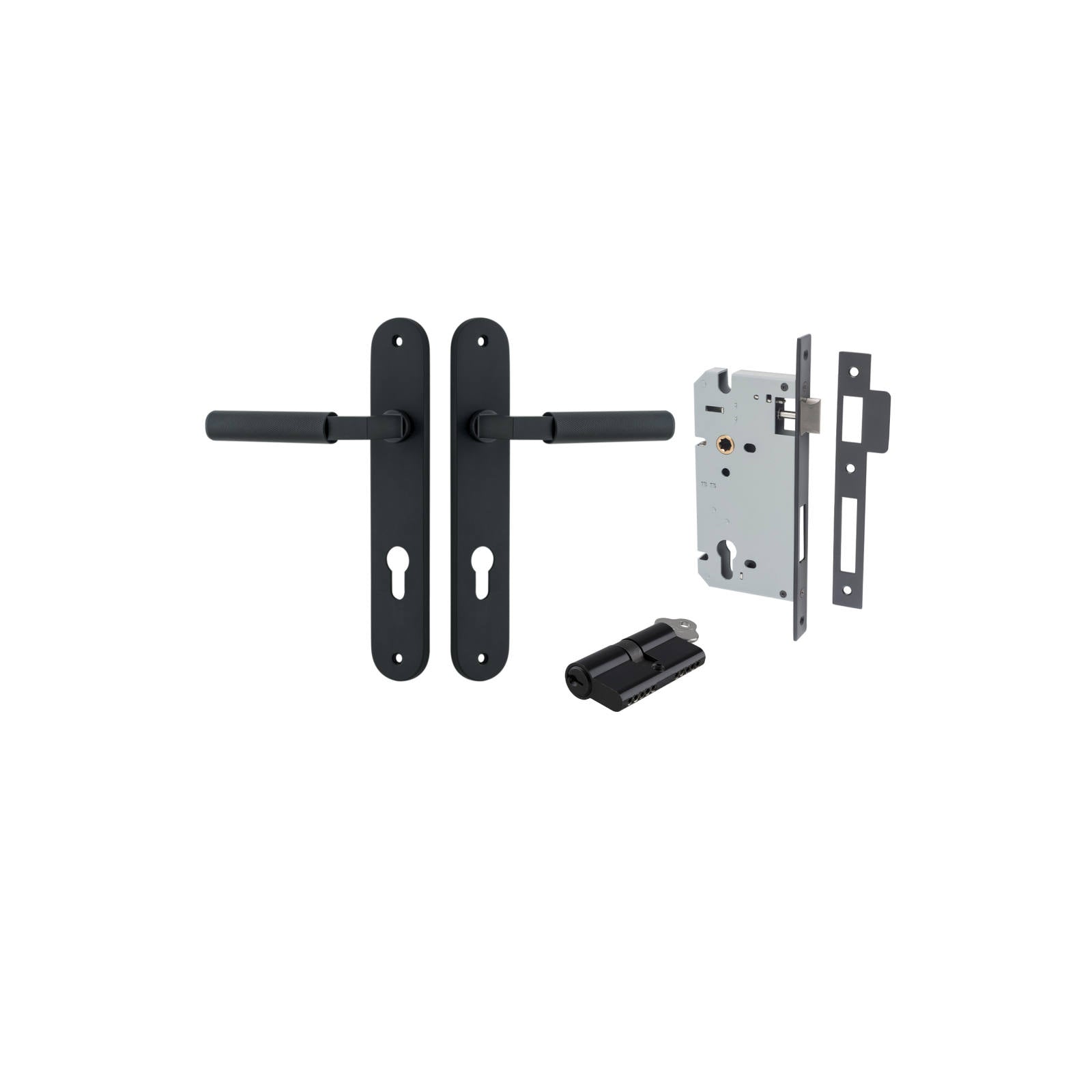Brunswick Lever Oval Backplate Entrance Kit w High Security Lock Matt Black
