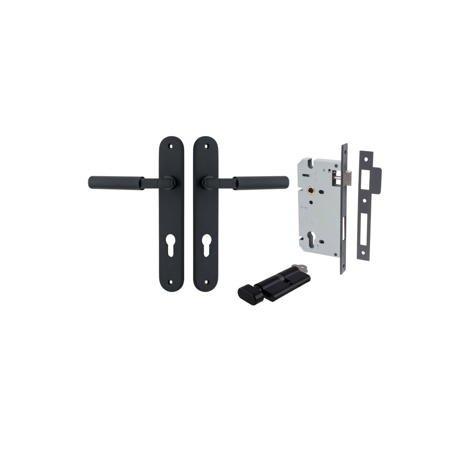 Brunswick Lever Oval Backplate Entrance Kit with High Security Lock Matt Black
