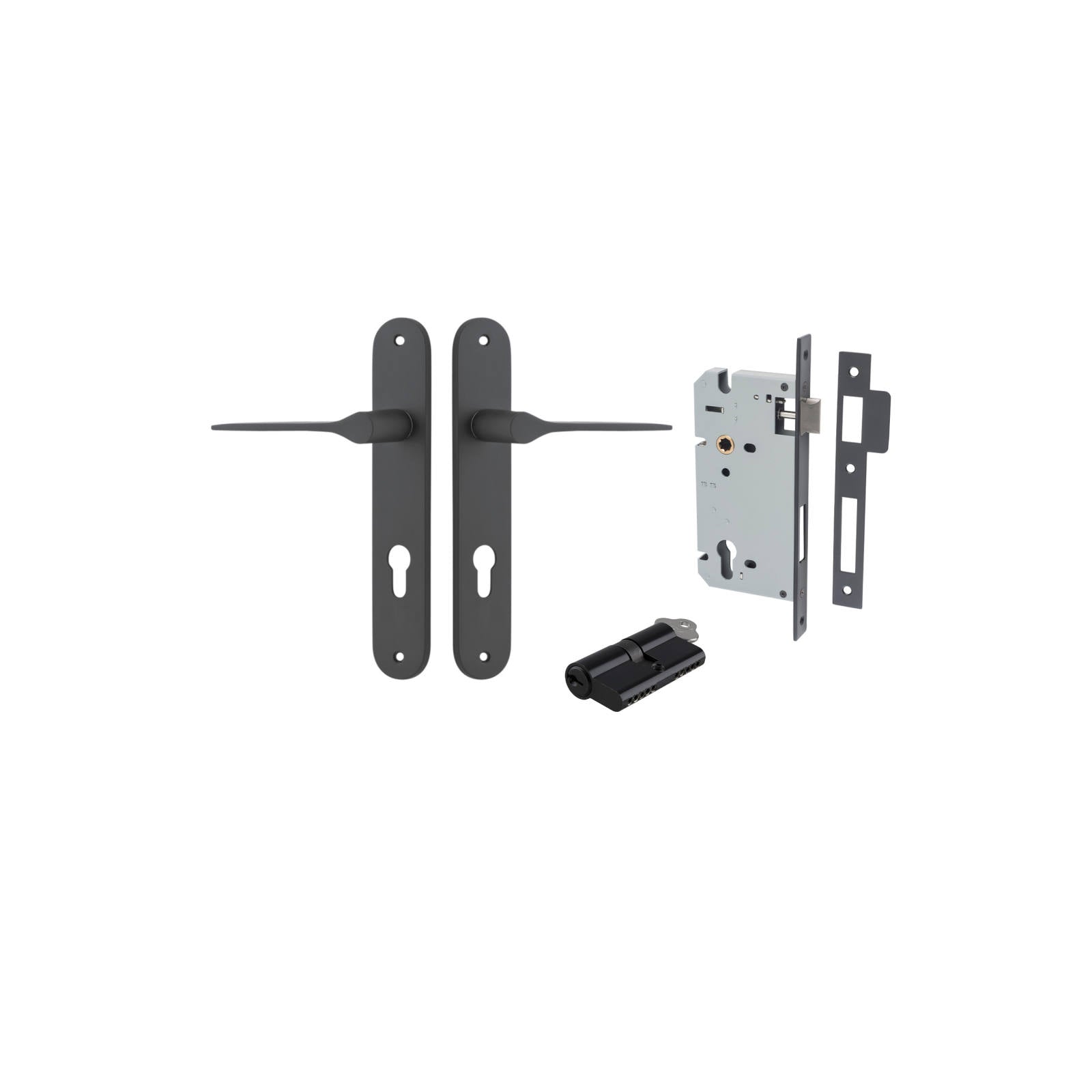 Como Lever Oval Backplate Entrance Kit w High Security Lock Matt Black
