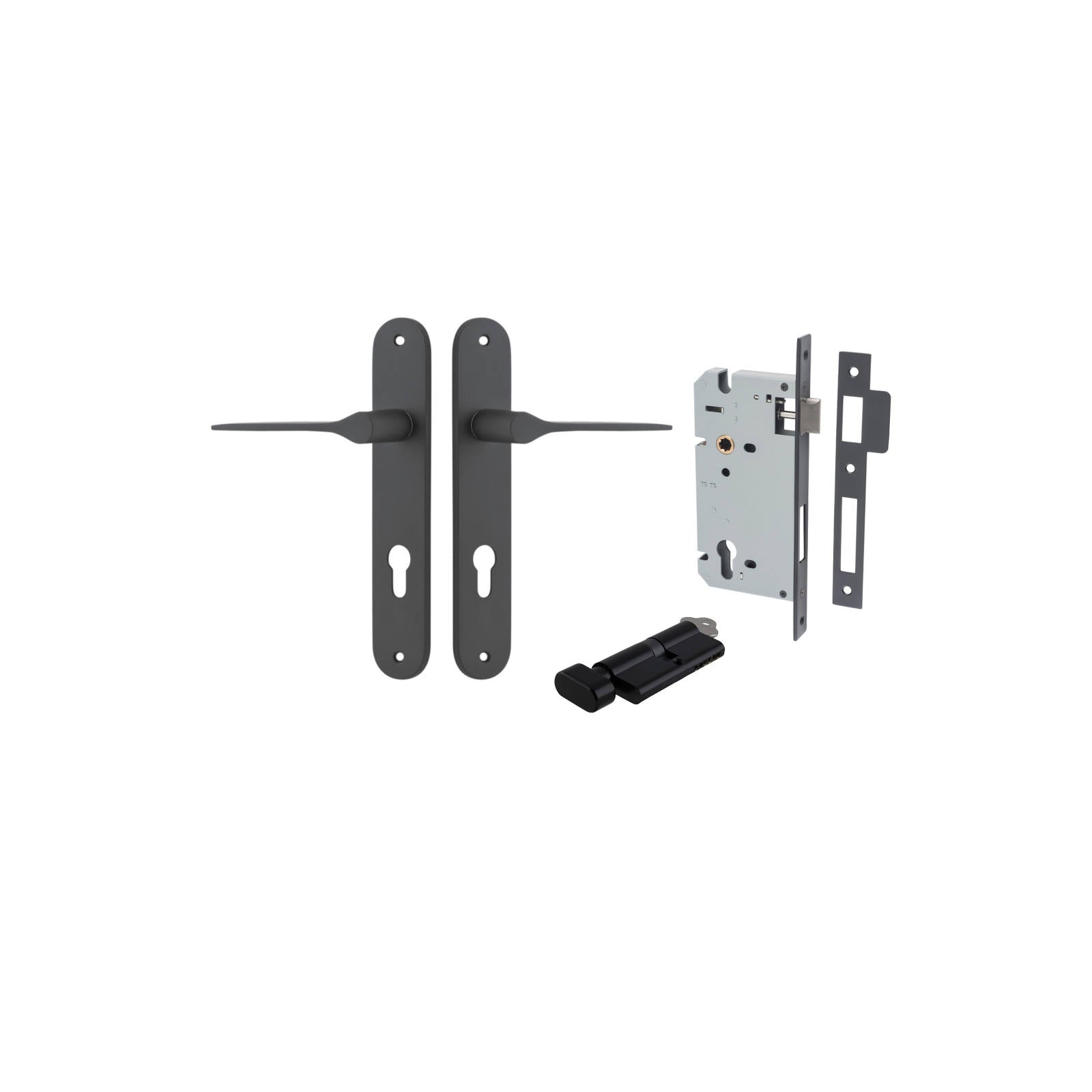 Como Lever Oval Backplate Entrance Kit w High Security Lock Matt Black