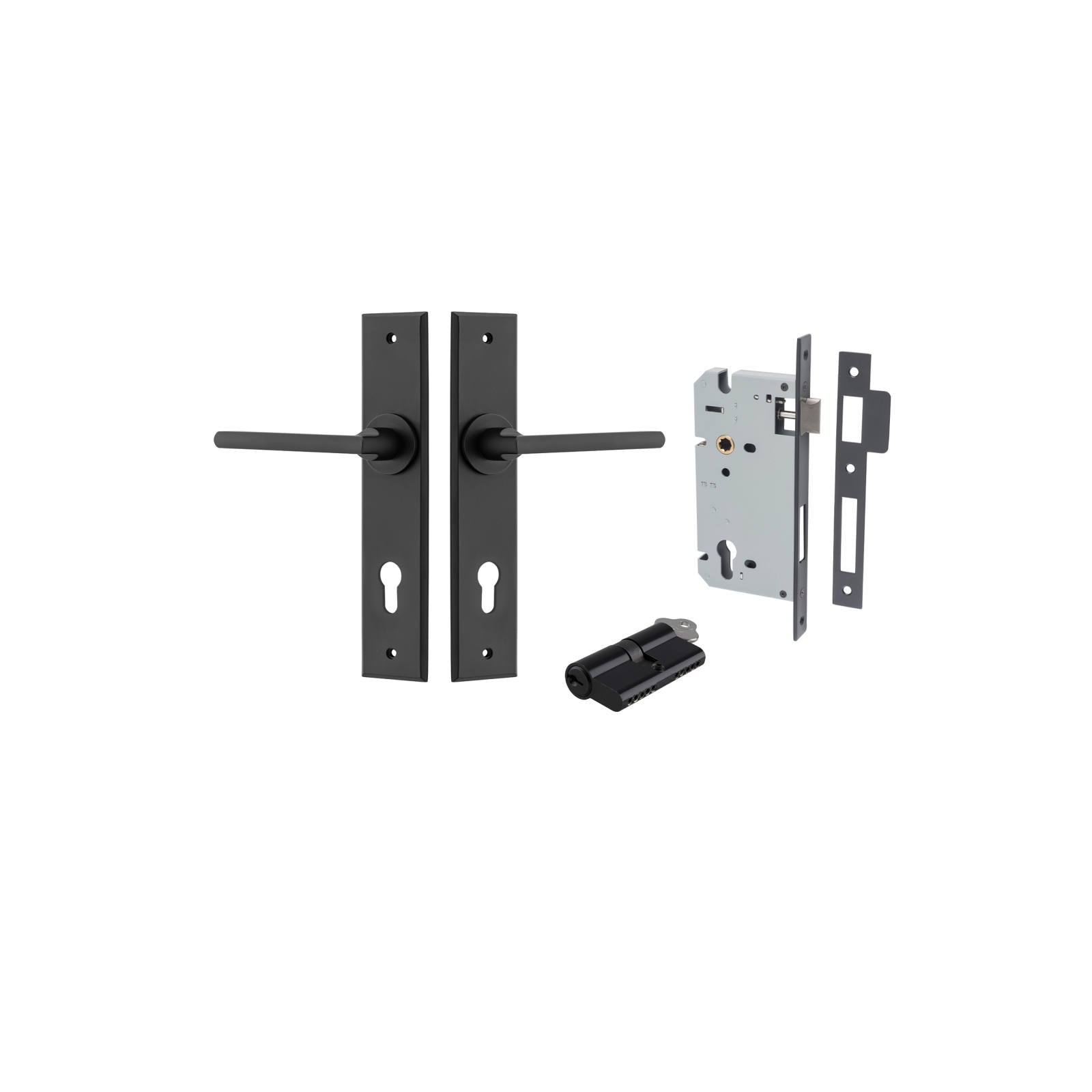Baltimore Lever Chamfered Backplate Entrance Kit w High Security Lock Matt Black