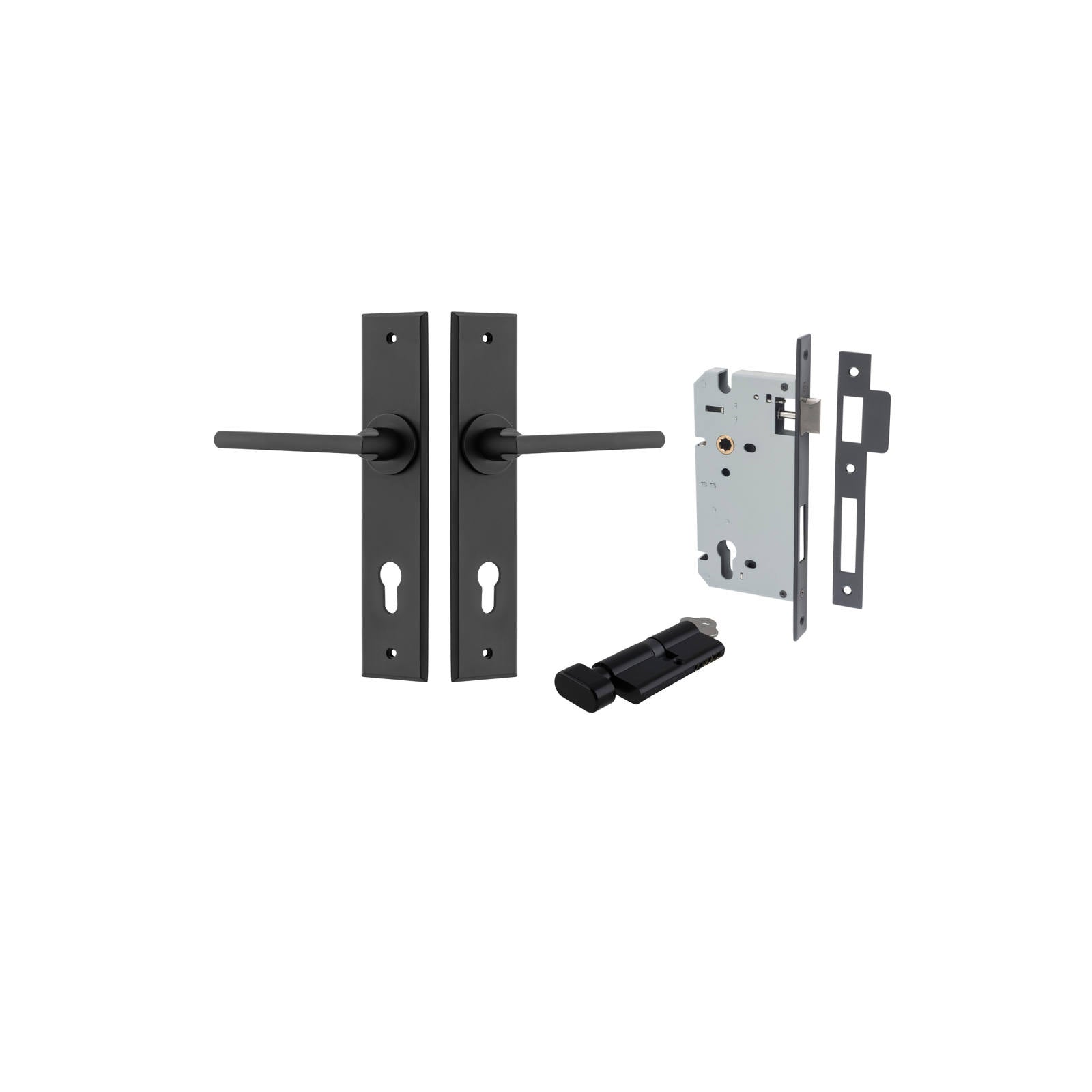 Baltimore Lever Chamfered Backplate Entrance Kit w High Security Lock Matt Black