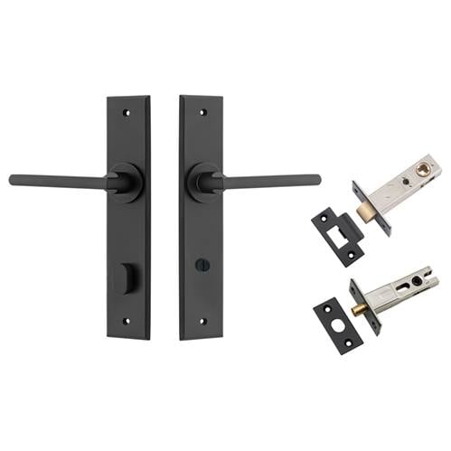 Baltimore Lever Chamfered Backplate Privacy Kit w Privacy Turn Matt Black